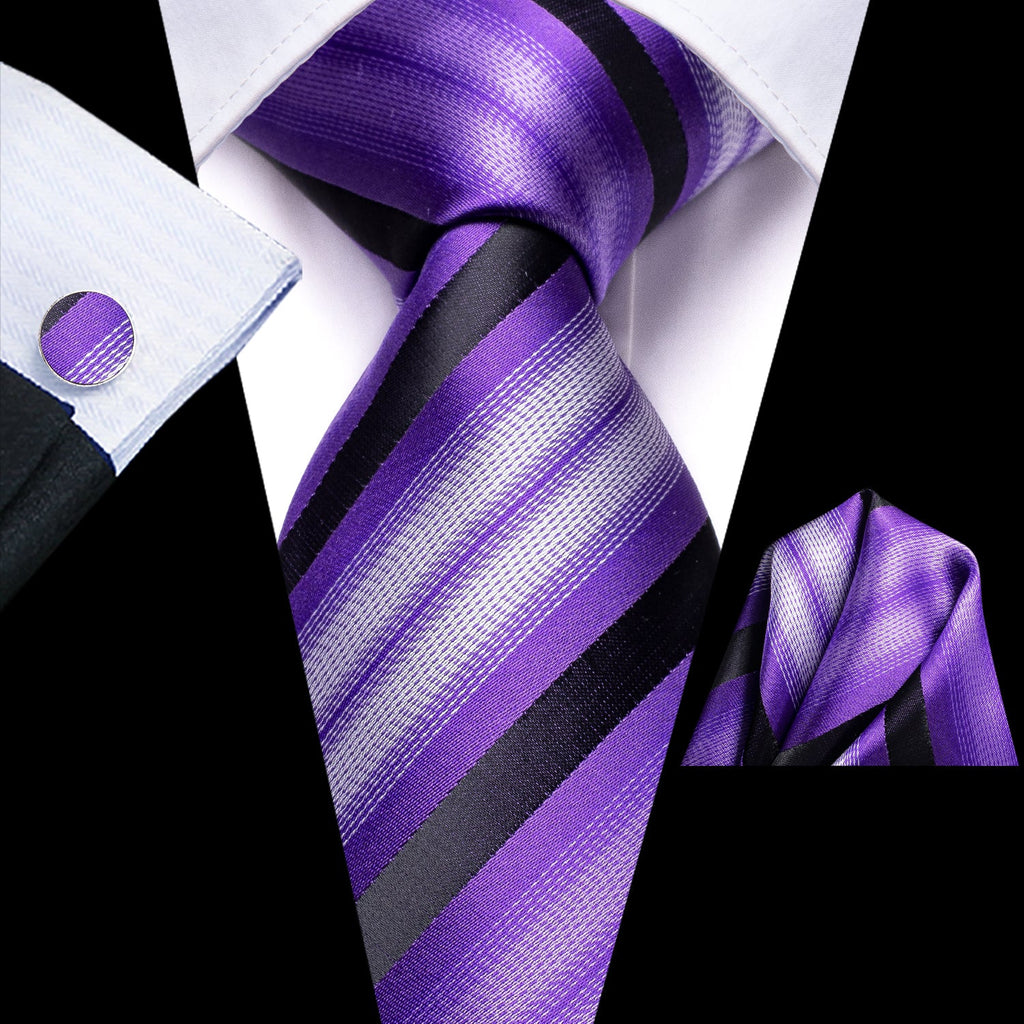 GentCrest Black Striped Tie Hanky Cufflinks Set - Image 1