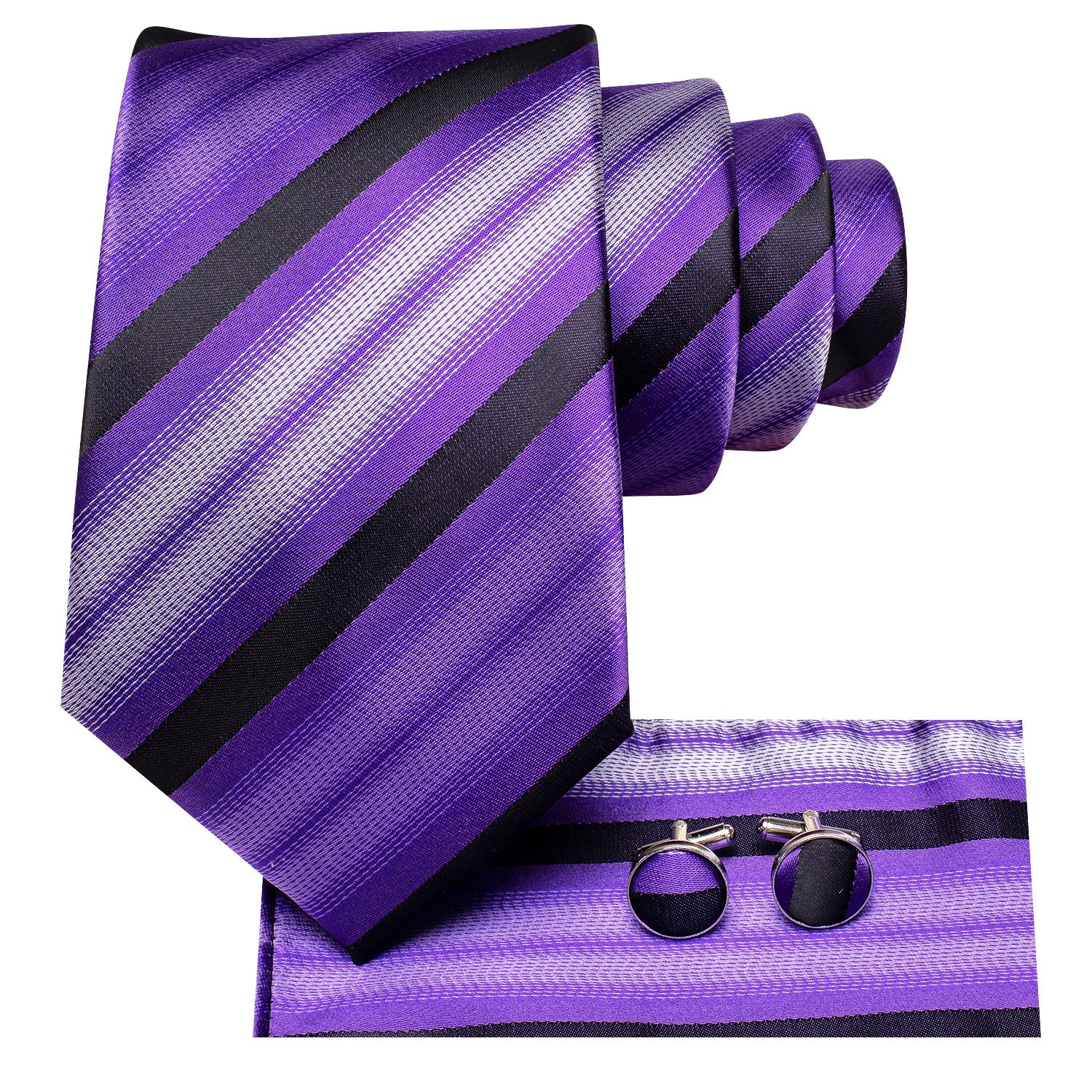 GentCrest Black Striped Tie Hanky Cufflinks Set - Image 3