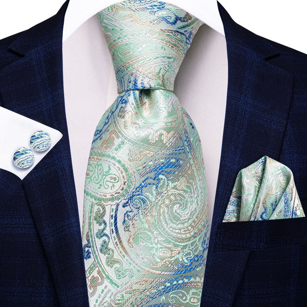 GentCrest Green Paisley Tie Hanky Cufflinks Set - Image 2