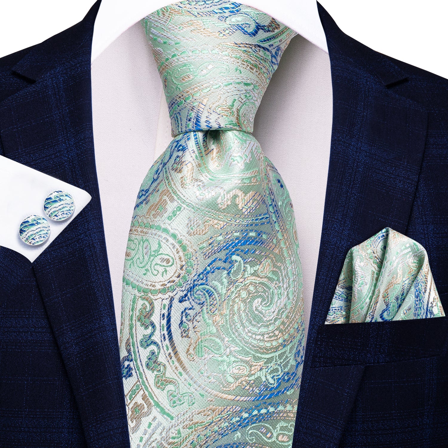 GentCrest Green Paisley Tie Hanky Cufflinks Set - Image 2