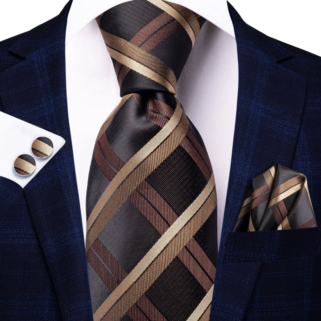 GentCrest Black Plaid Tie Hanky Cufflinks Set - Image 2