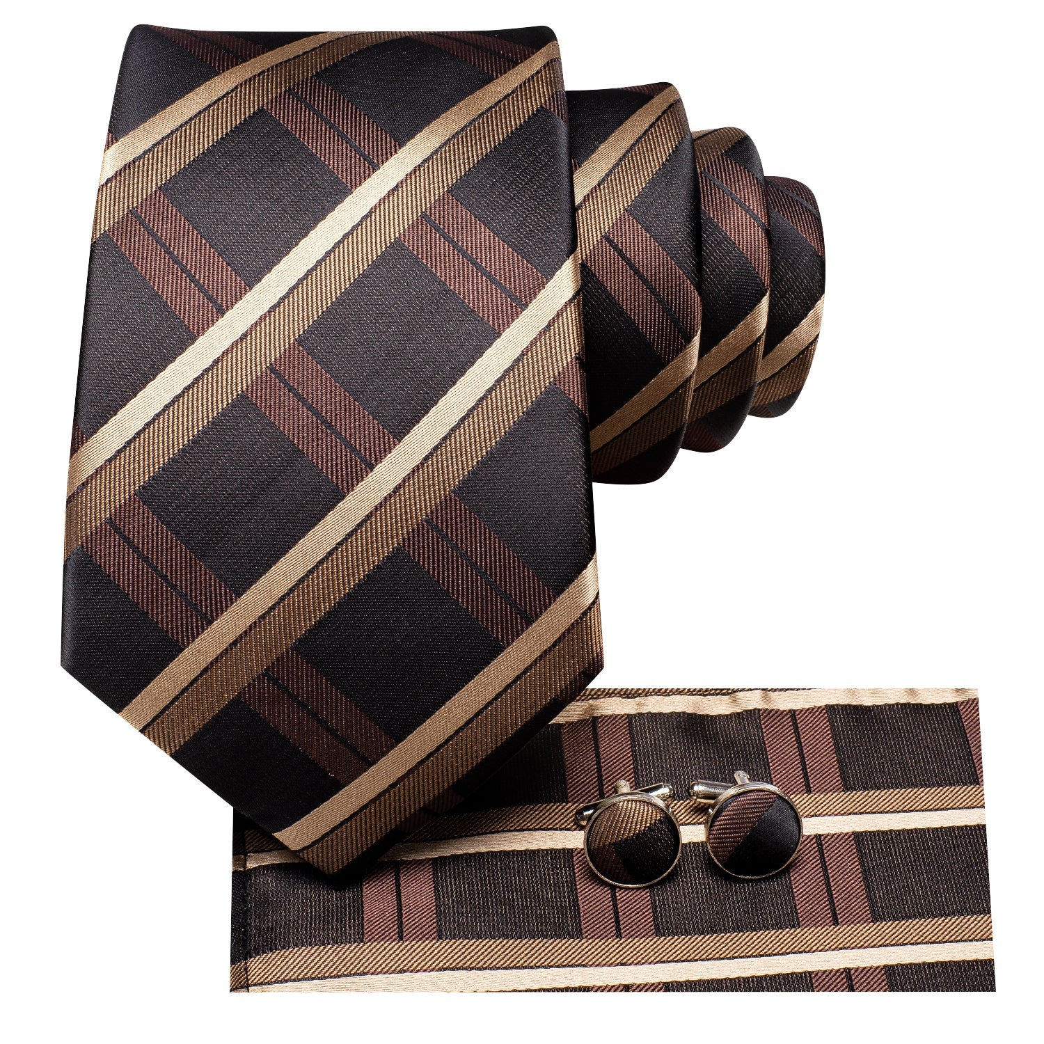 GentCrest Black Plaid Tie Hanky Cufflinks Set - Image 3