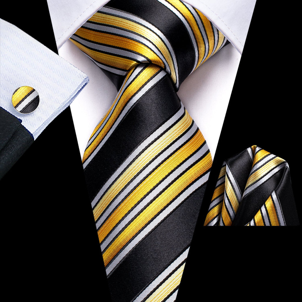GentCrest Black Striped Tie Hanky Cufflinks Set - Image 1