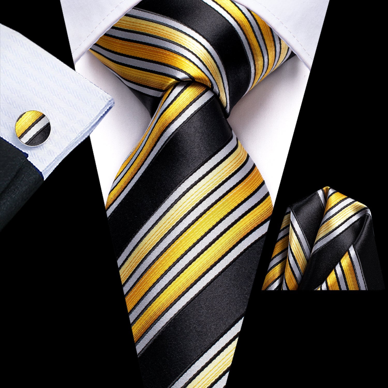 GentCrest Black Striped Tie Hanky Cufflinks Set - Image 1