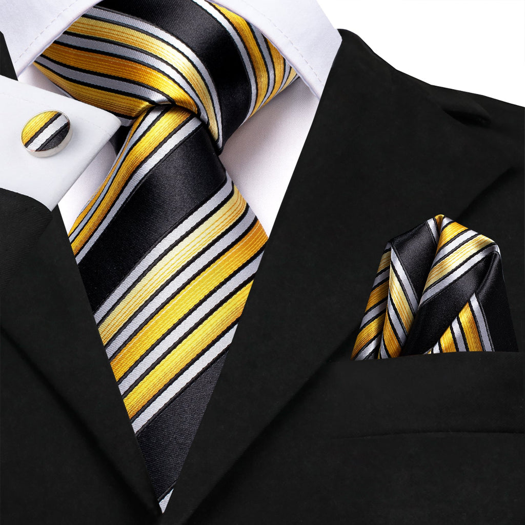 GentCrest Black Striped Tie Hanky Cufflinks Set - Image 3