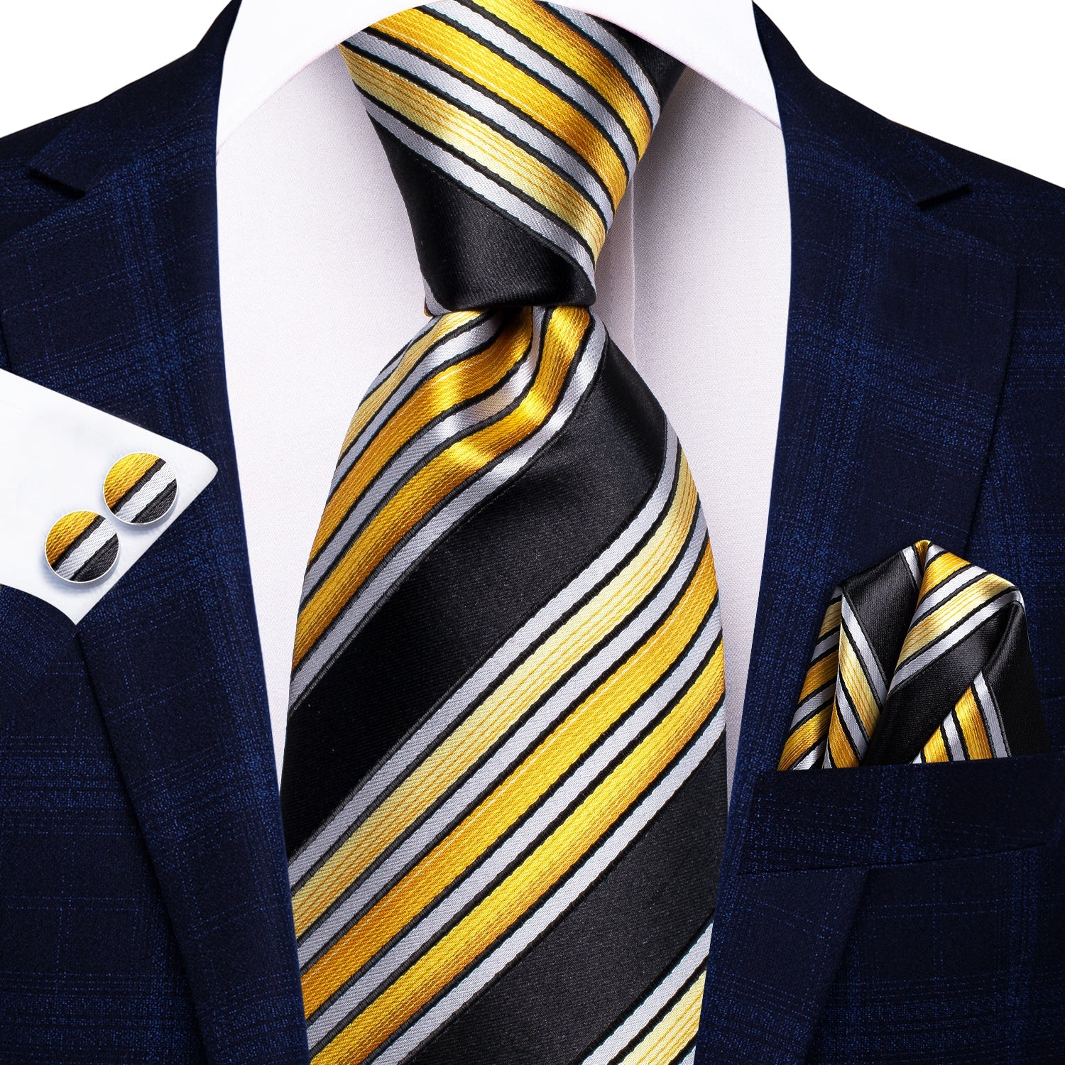 GentCrest Black Striped Tie Hanky Cufflinks Set - Image 2