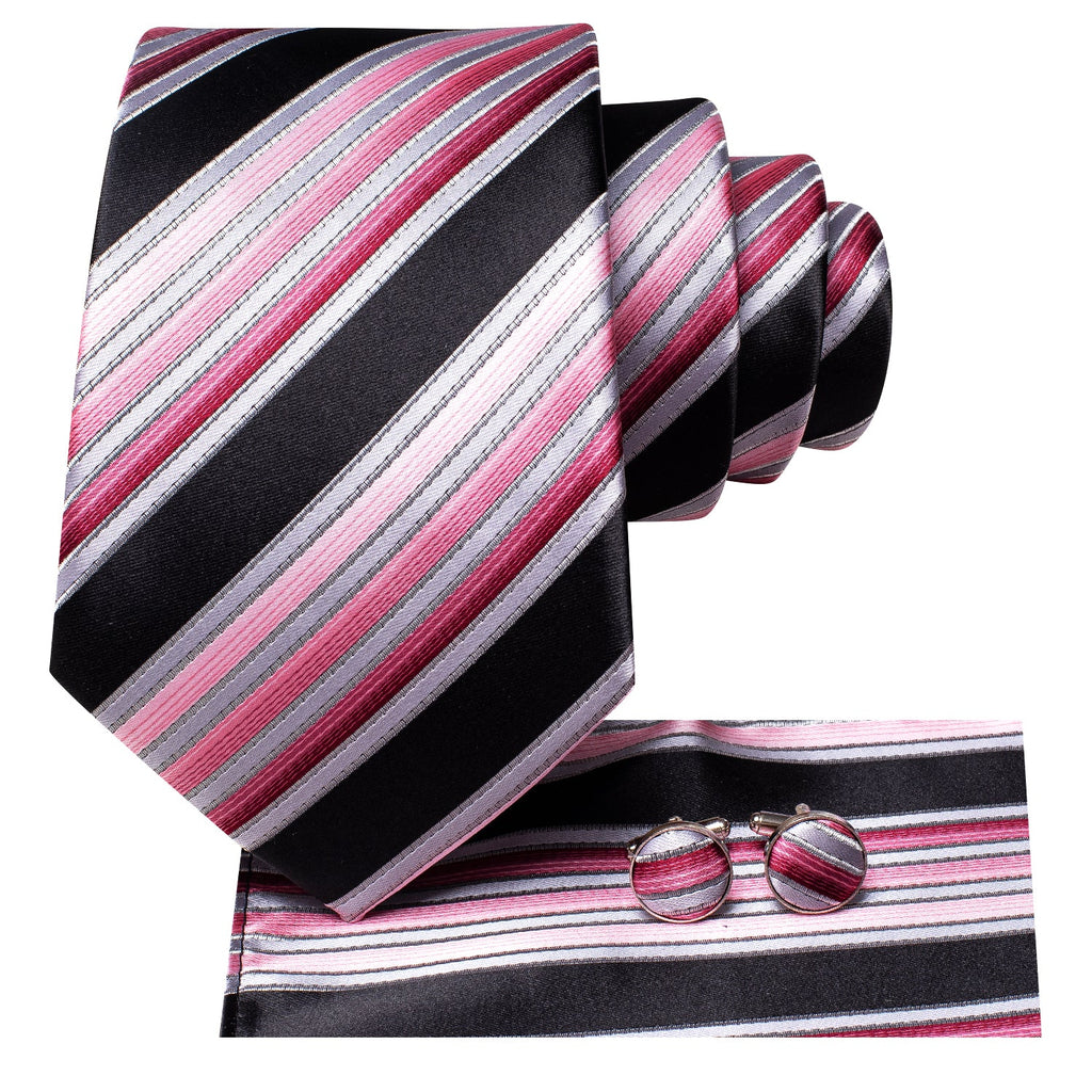 GentCrest Black Striped Tie Hanky Cufflinks Set - Image 4