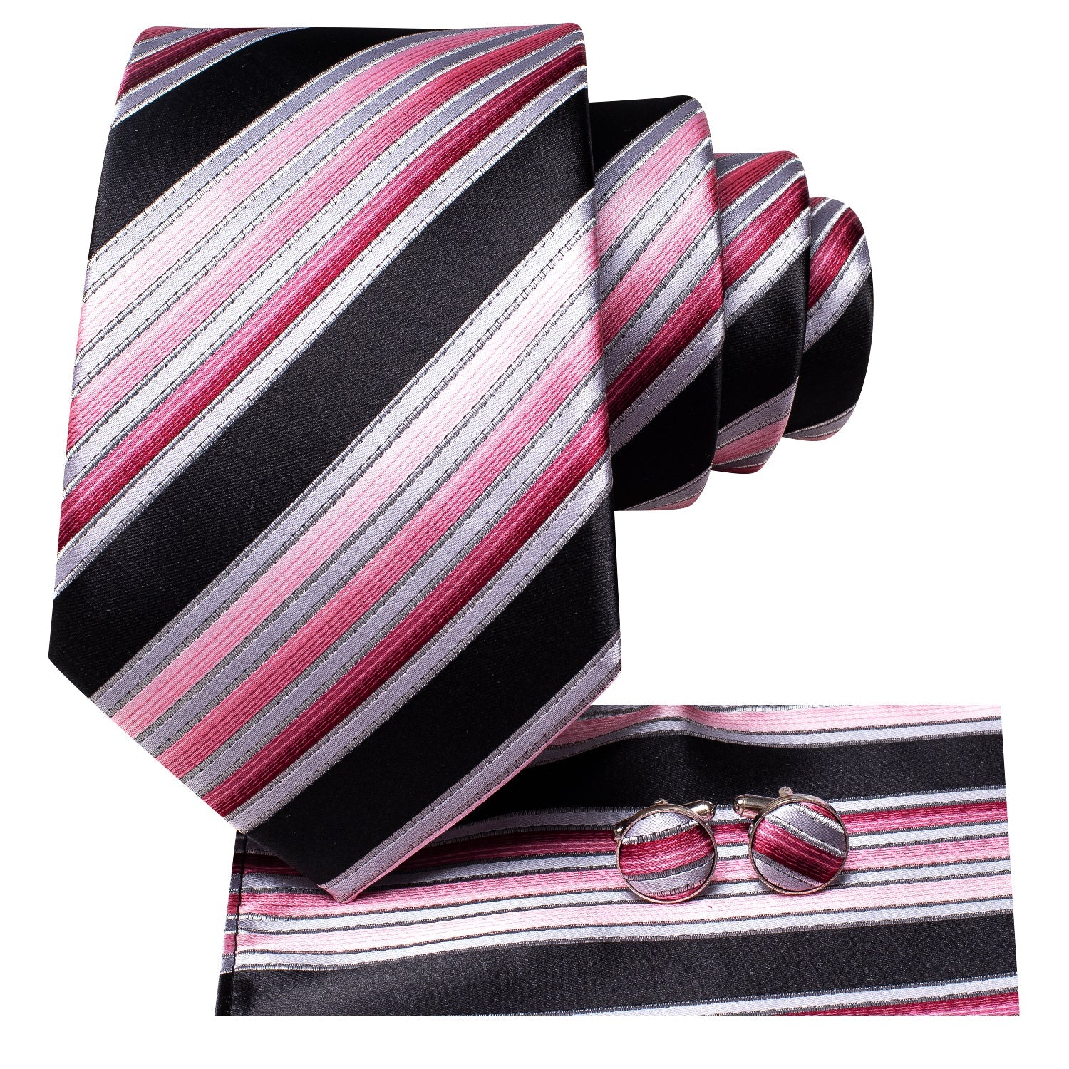 GentCrest Black Striped Tie Hanky Cufflinks Set - Image 4