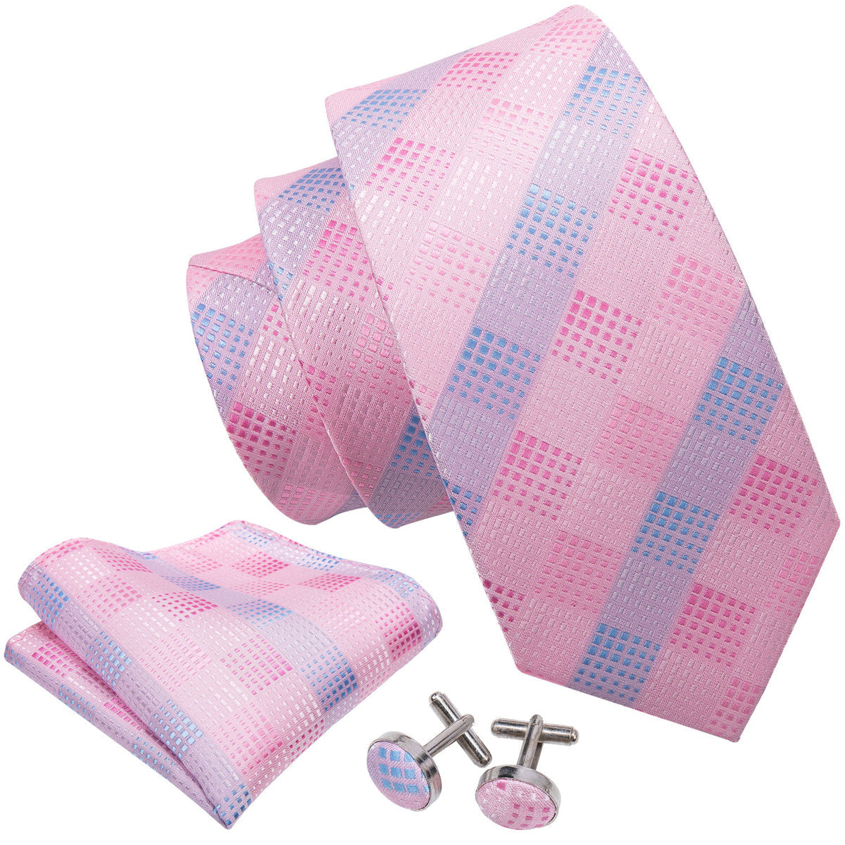 Pink Plaid Silk Men's Silk Tie Set - GentCrest - View 4