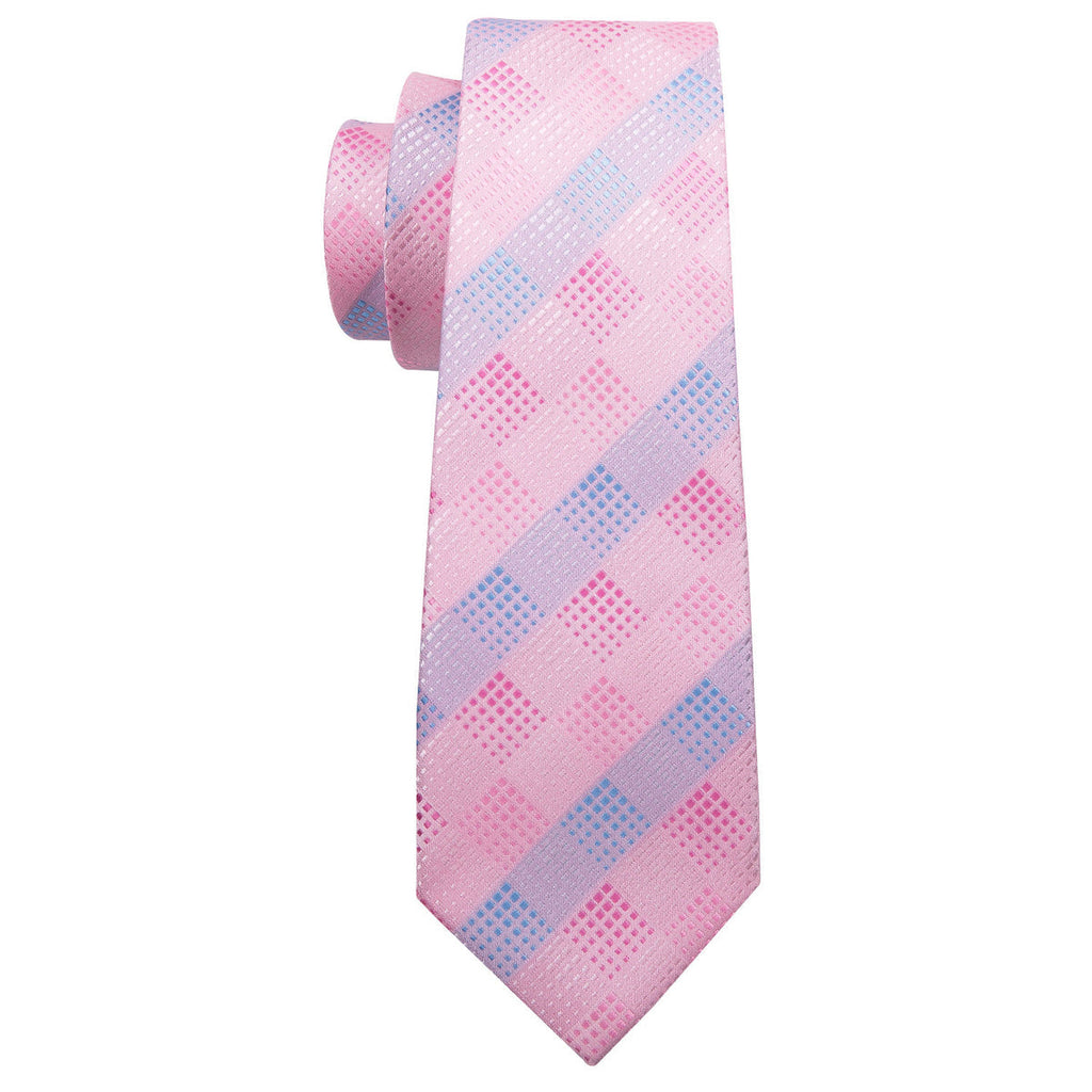 Pink Plaid Silk Men's Silk Tie Set - GentCrest - View 5
