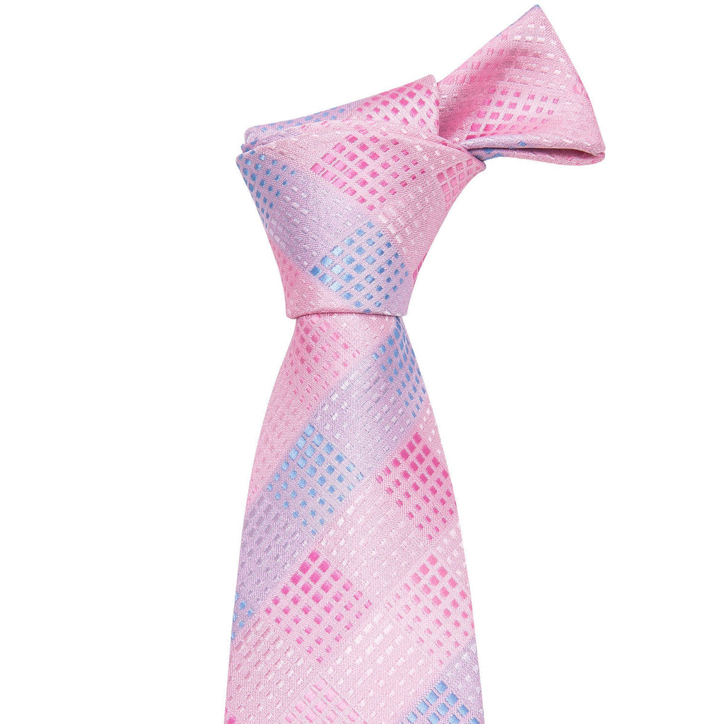 Pink Plaid Silk Men's Silk Tie Set - GentCrest - View 3