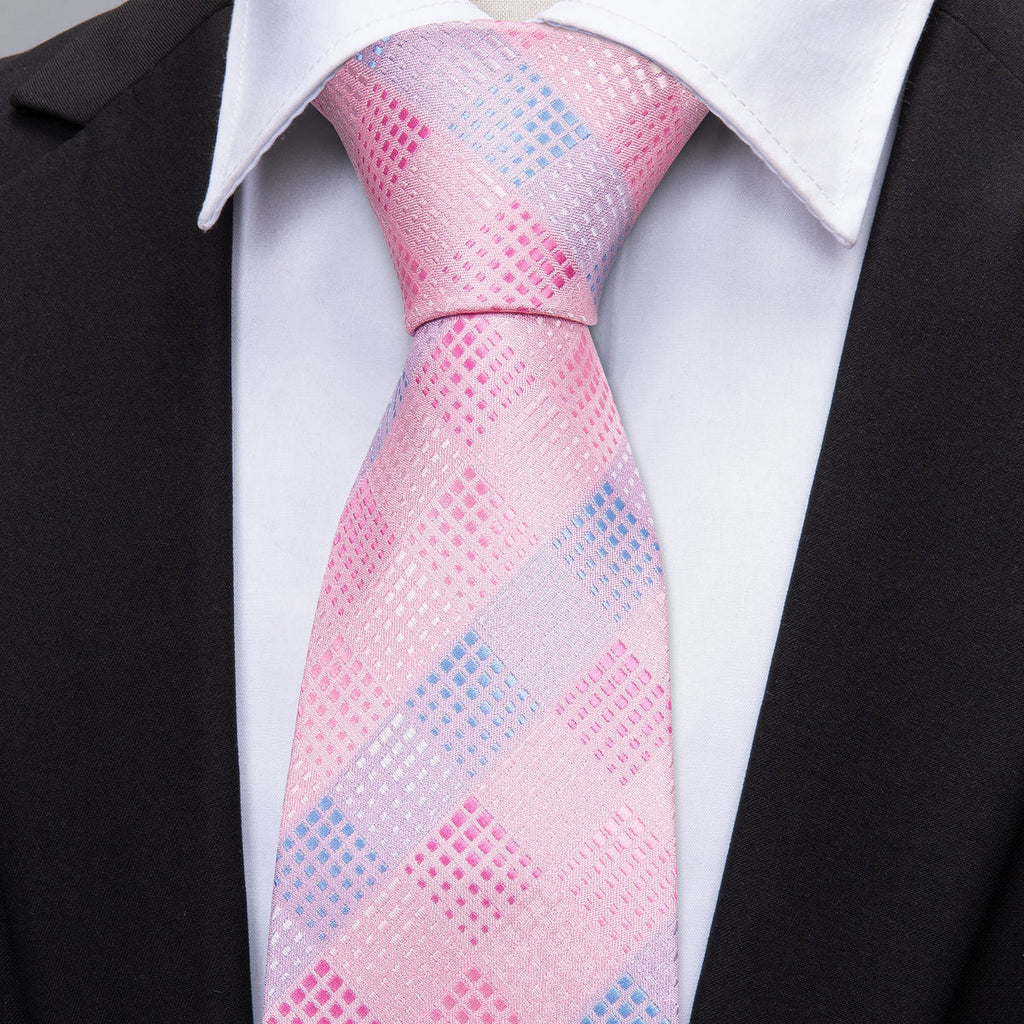 Pink Plaid Silk Men's Silk Tie Set - GentCrest - View 2