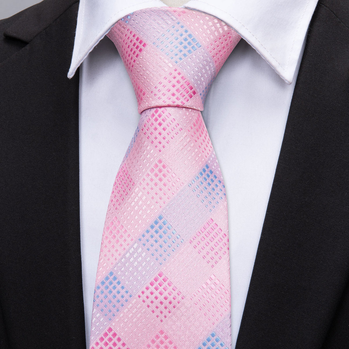 Pink Plaid Silk Men's Silk Tie Set - GentCrest - View 2