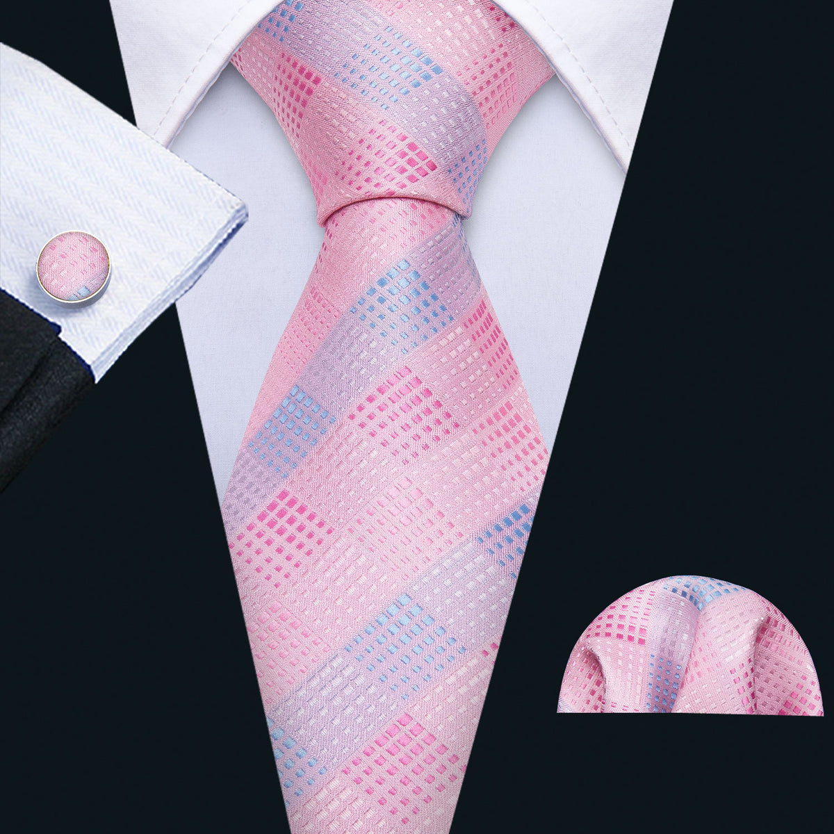 Pink Plaid Silk Men's Silk Tie Set - GentCrest