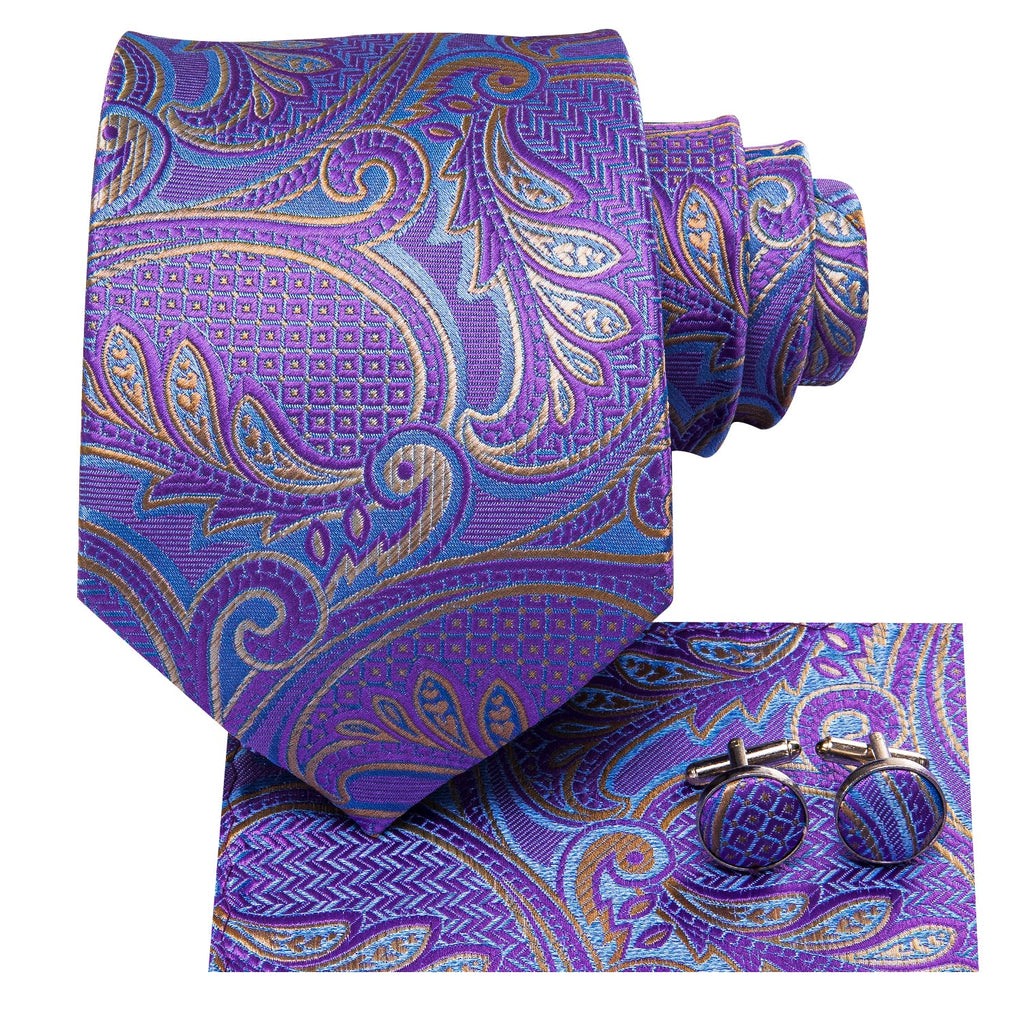 GentCrest Purple Paisley Tie Hanky Cufflinks Set - Image 3