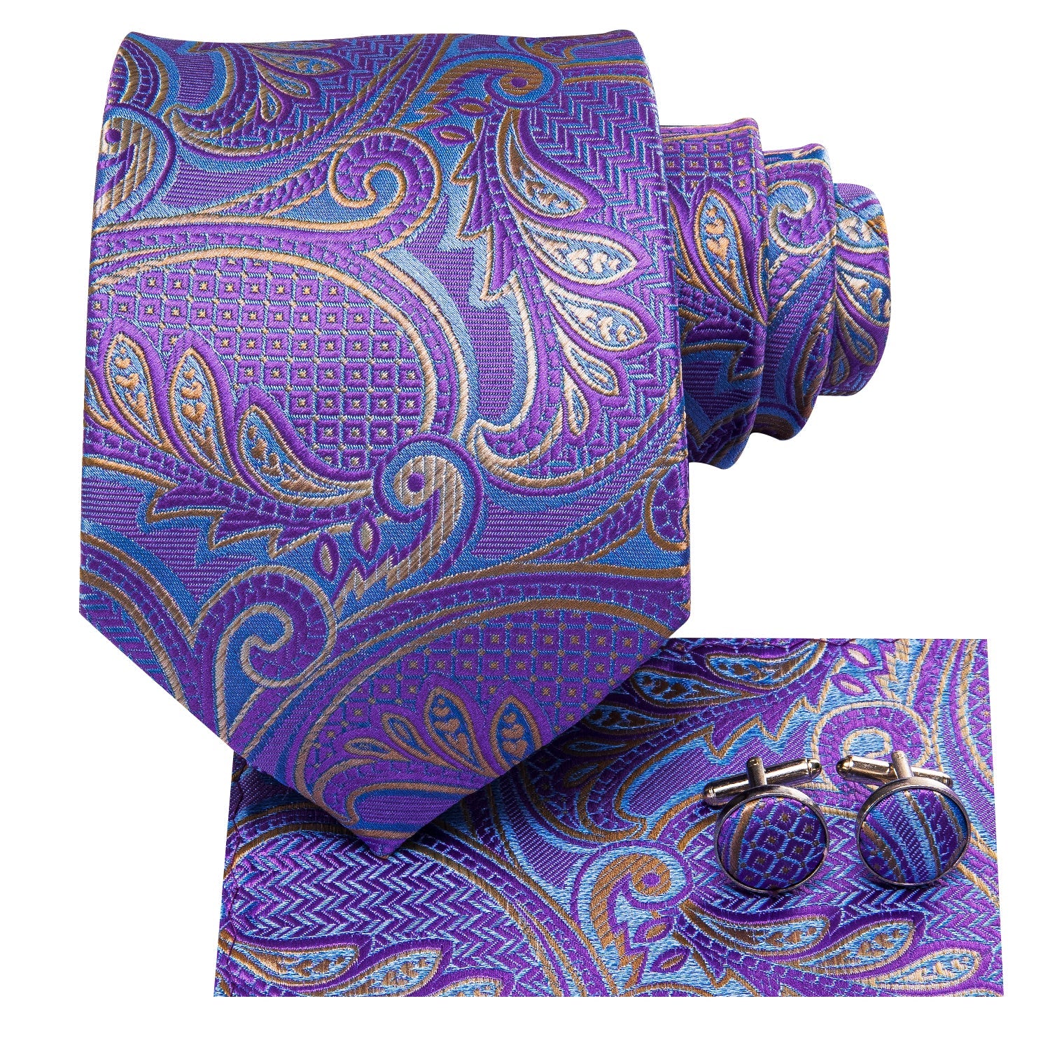 GentCrest Purple Paisley Tie Hanky Cufflinks Set - Image 3