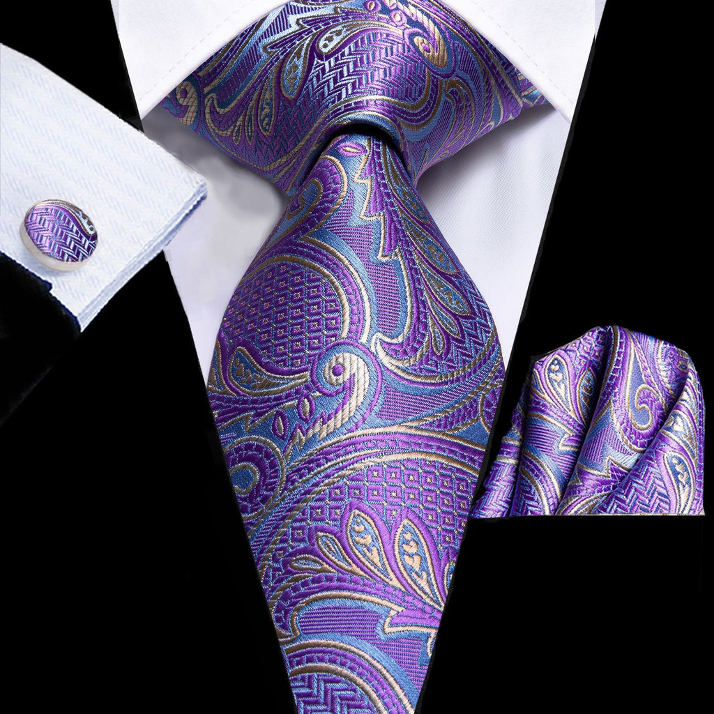 GentCrest Purple Paisley Tie Hanky Cufflinks Set - Image 1
