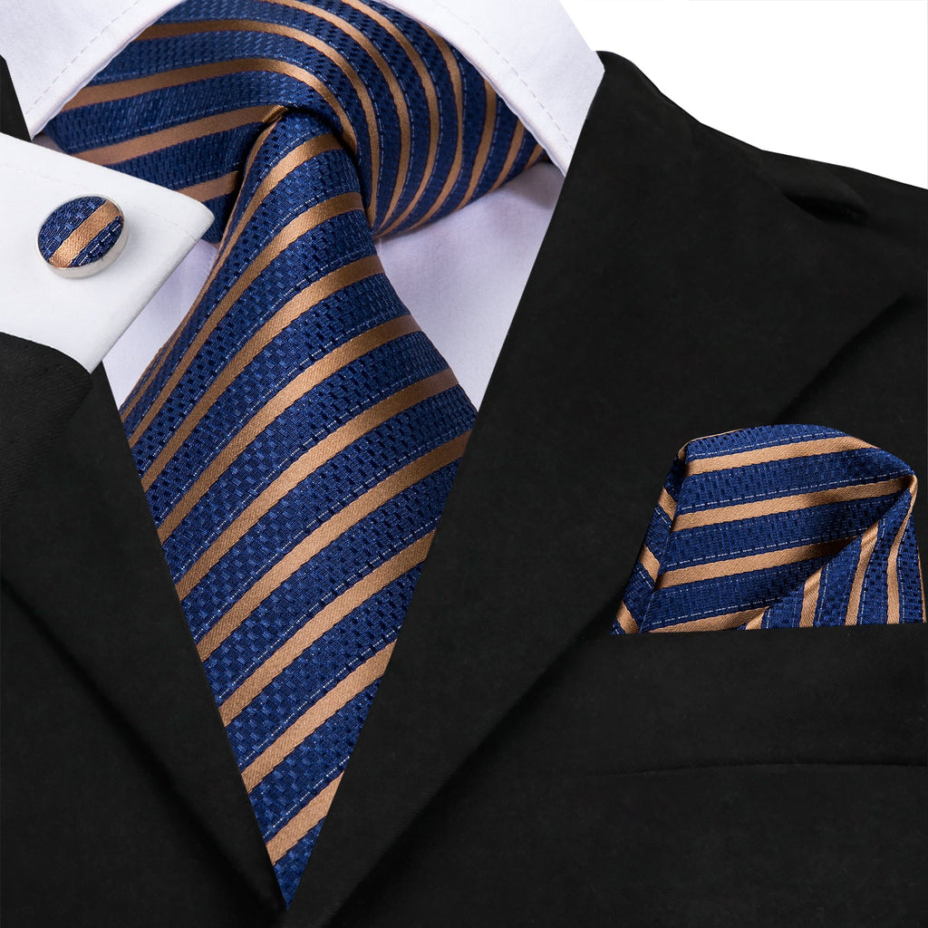 GentCrest Blue Striped Tie Hanky Cufflinks Set - Image 1