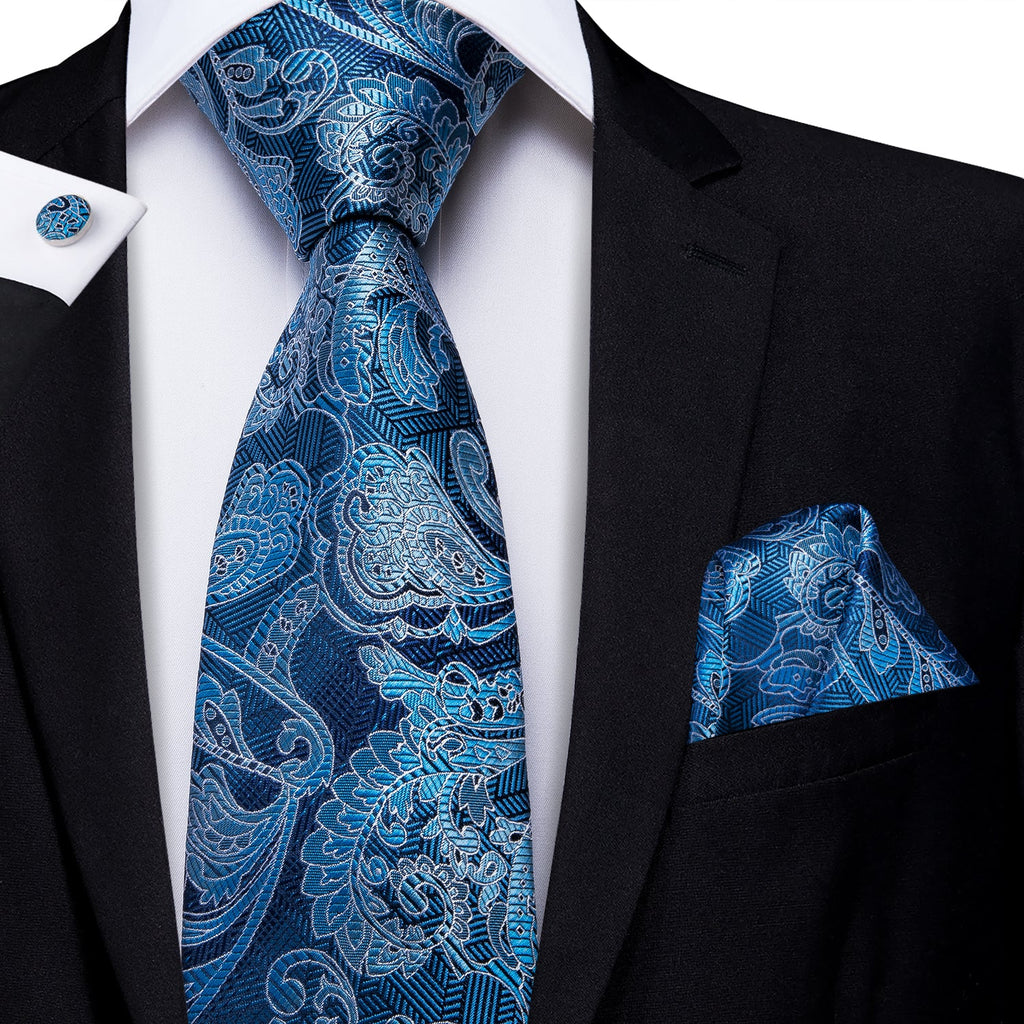 GentCrest Blue Paisley Tie Hanky Cufflinks Set - Image 2