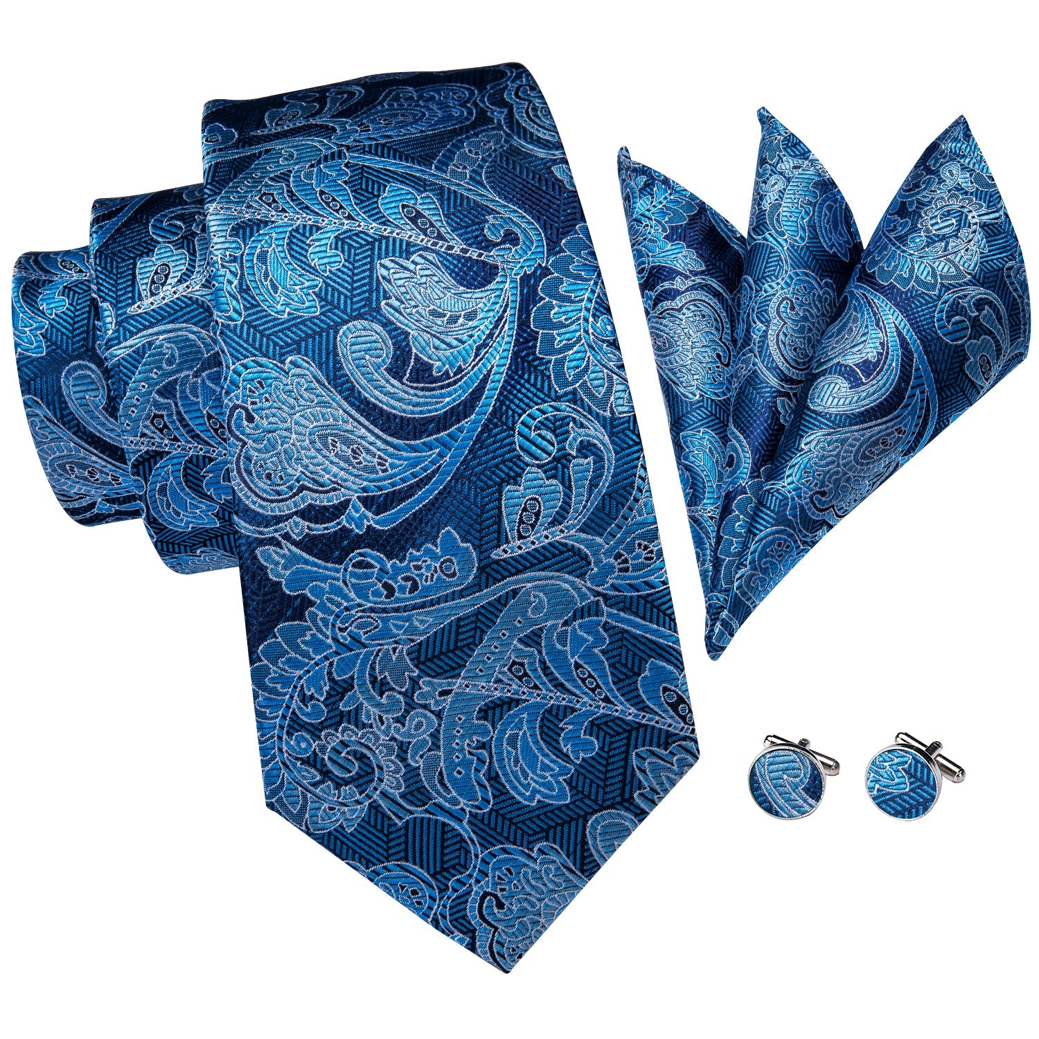 GentCrest Blue Paisley Tie Hanky Cufflinks Set - Image 3