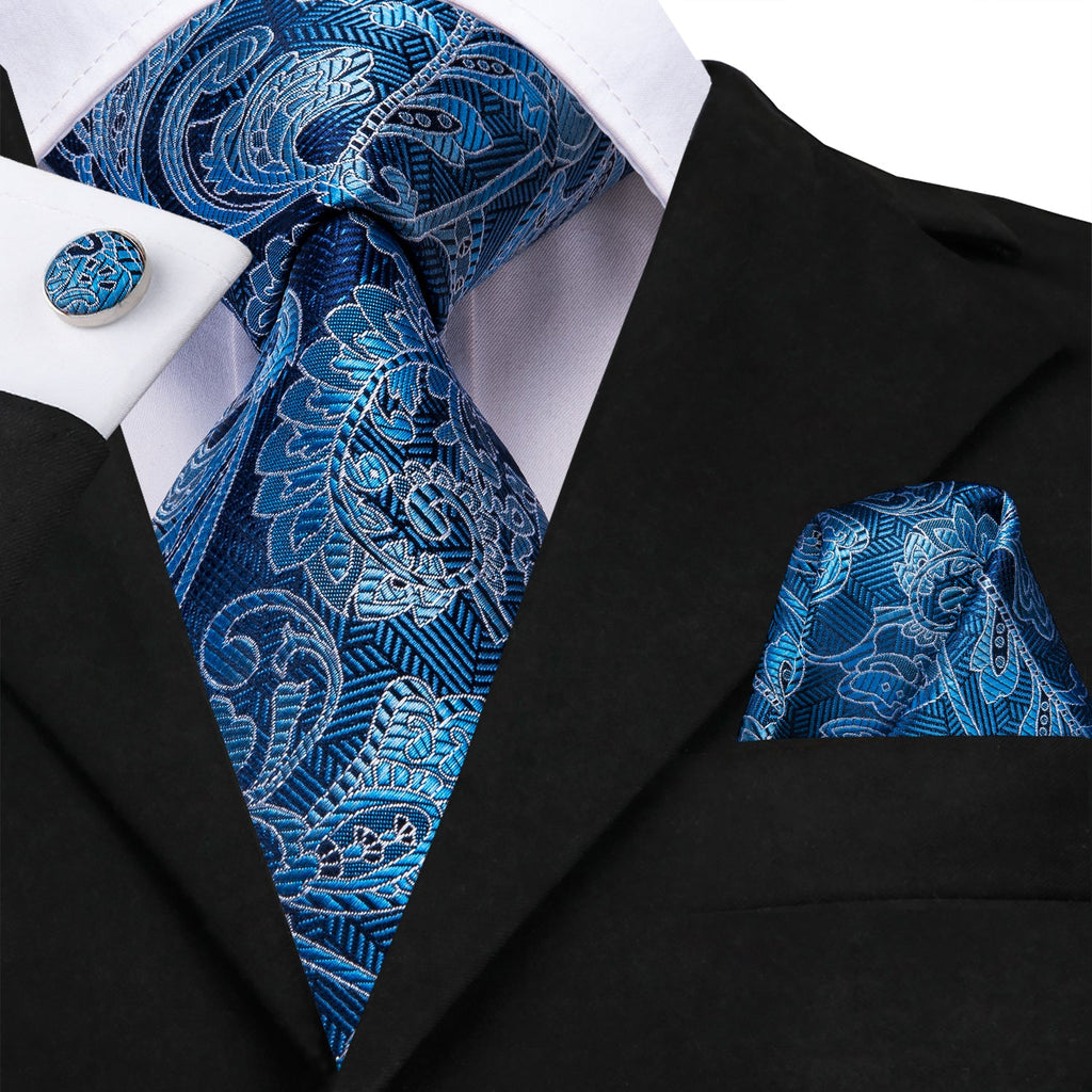 GentCrest Blue Paisley Tie Hanky Cufflinks Set - Image 1