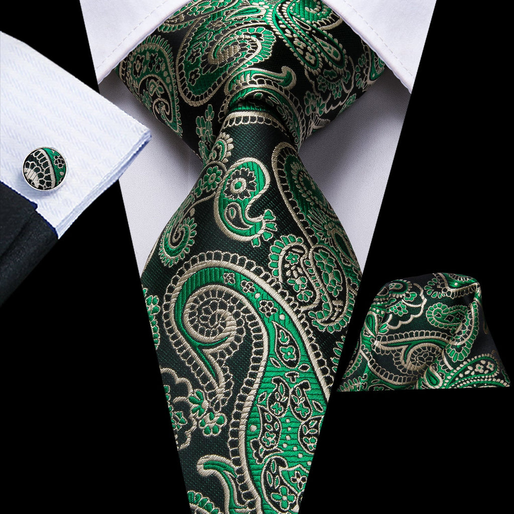 GentCrest Green Paisley Tie Hanky Cufflinks Set - Image 1