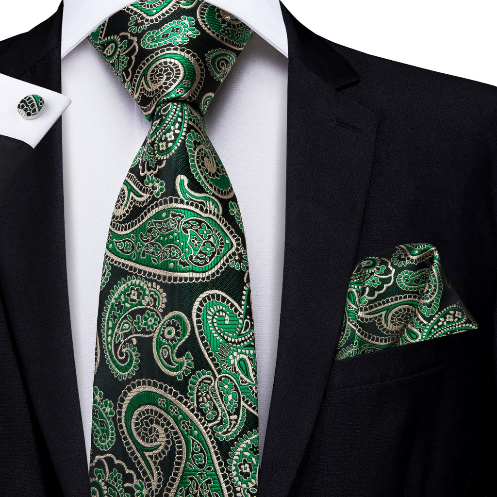 GentCrest Green Paisley Tie Hanky Cufflinks Set - Image 2