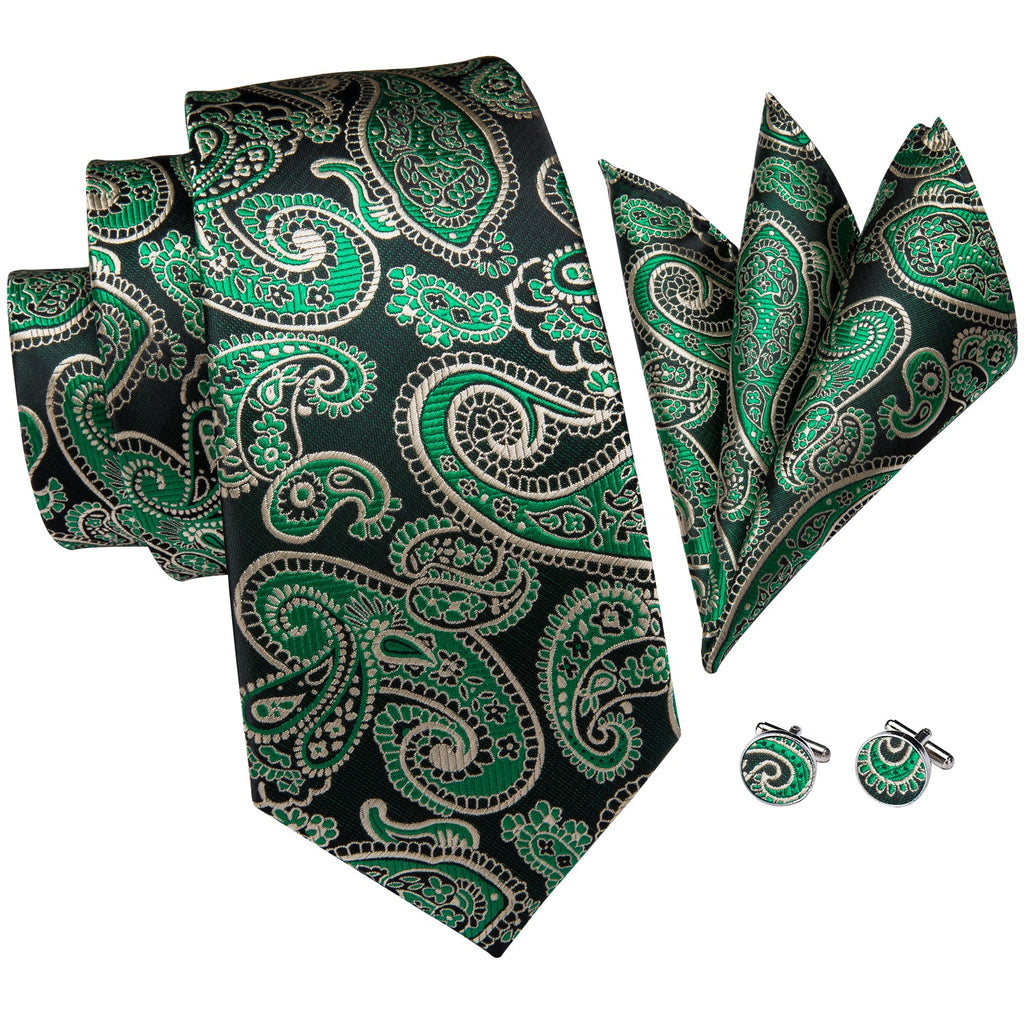 GentCrest Green Paisley Tie Hanky Cufflinks Set - Image 3