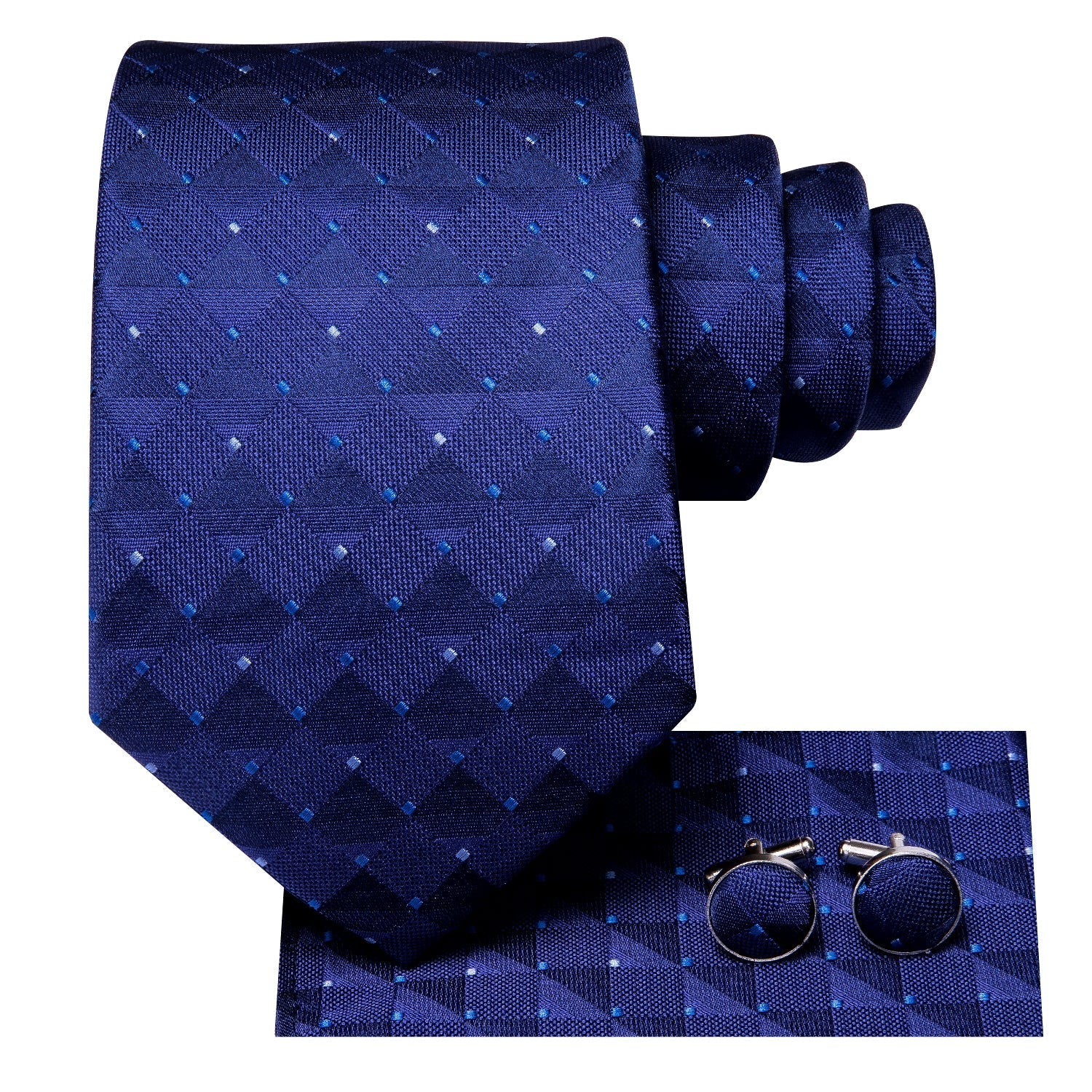 GentCrest Blue Plaid Tie Hanky Cufflinks Set - Image 5