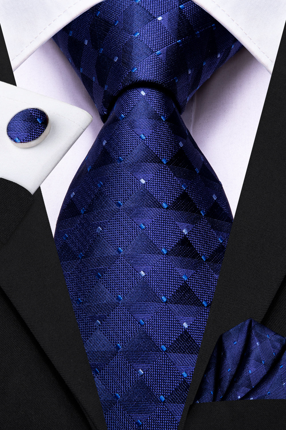 GentCrest Blue Plaid Tie Hanky Cufflinks Set - Image 7