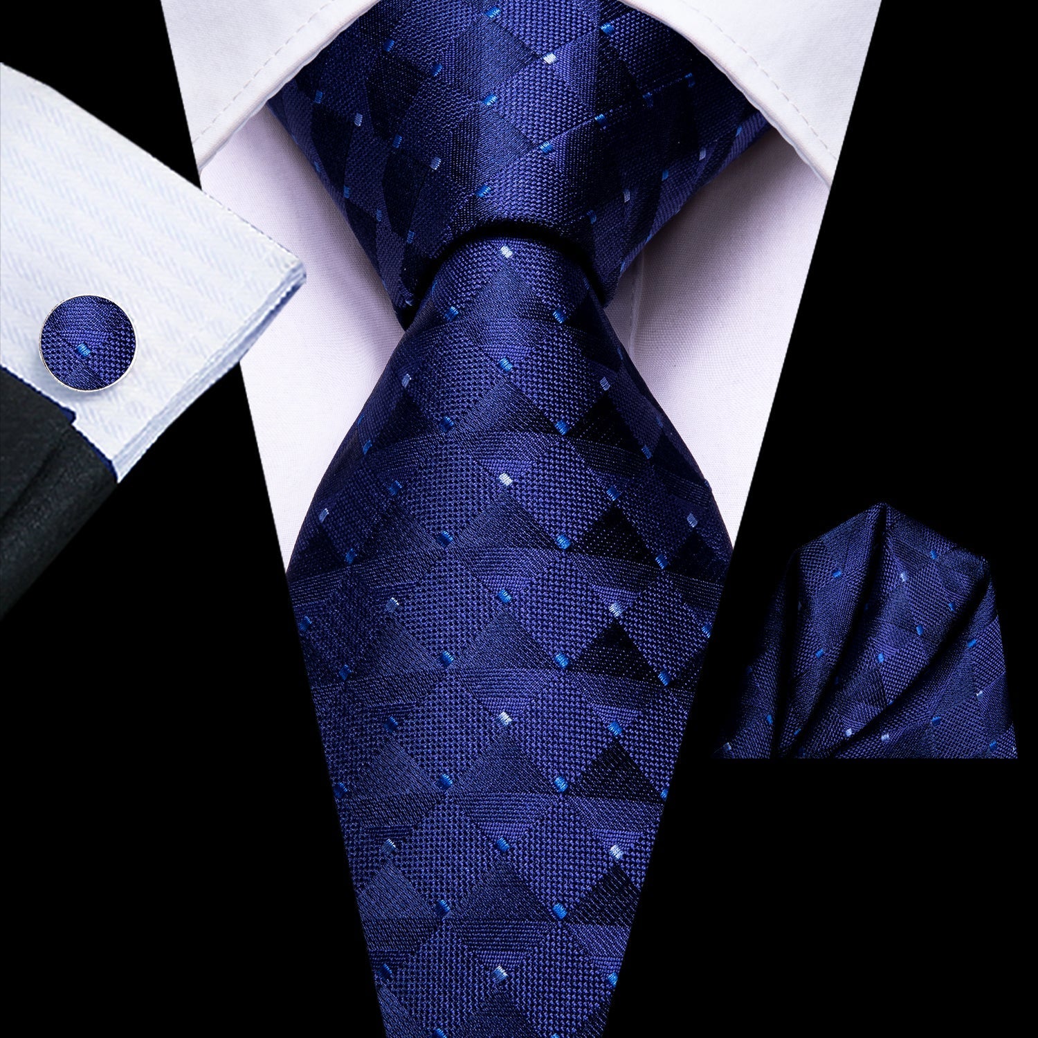 GentCrest Blue Plaid Tie Hanky Cufflinks Set - Image 4