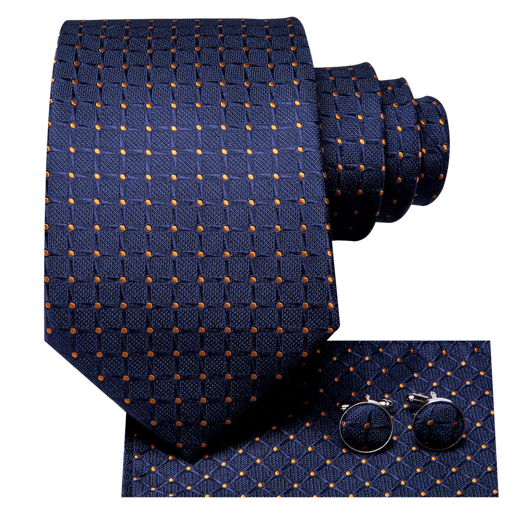 Navy & Gold Grid Pattern Silk Tie Set - GentCrest - View 2