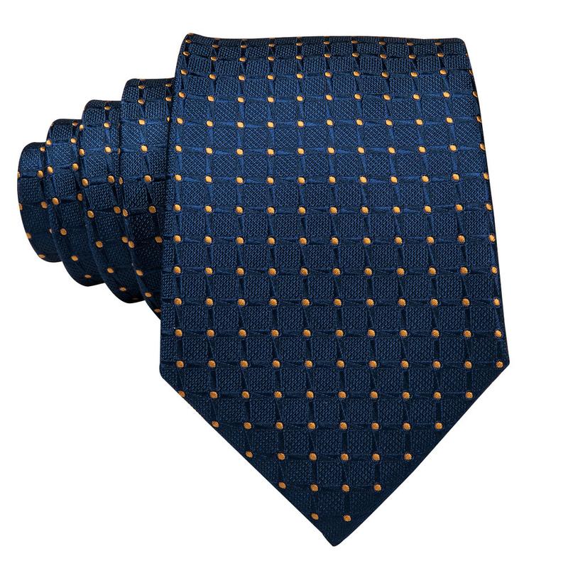 Navy & Gold Grid Pattern Silk Tie Set - GentCrest - View 3
