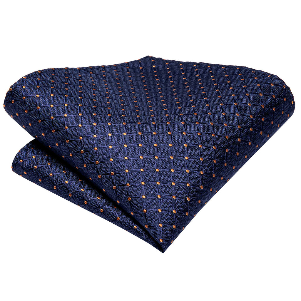 Navy & Gold Grid Pattern Silk Tie Set - GentCrest - View 5