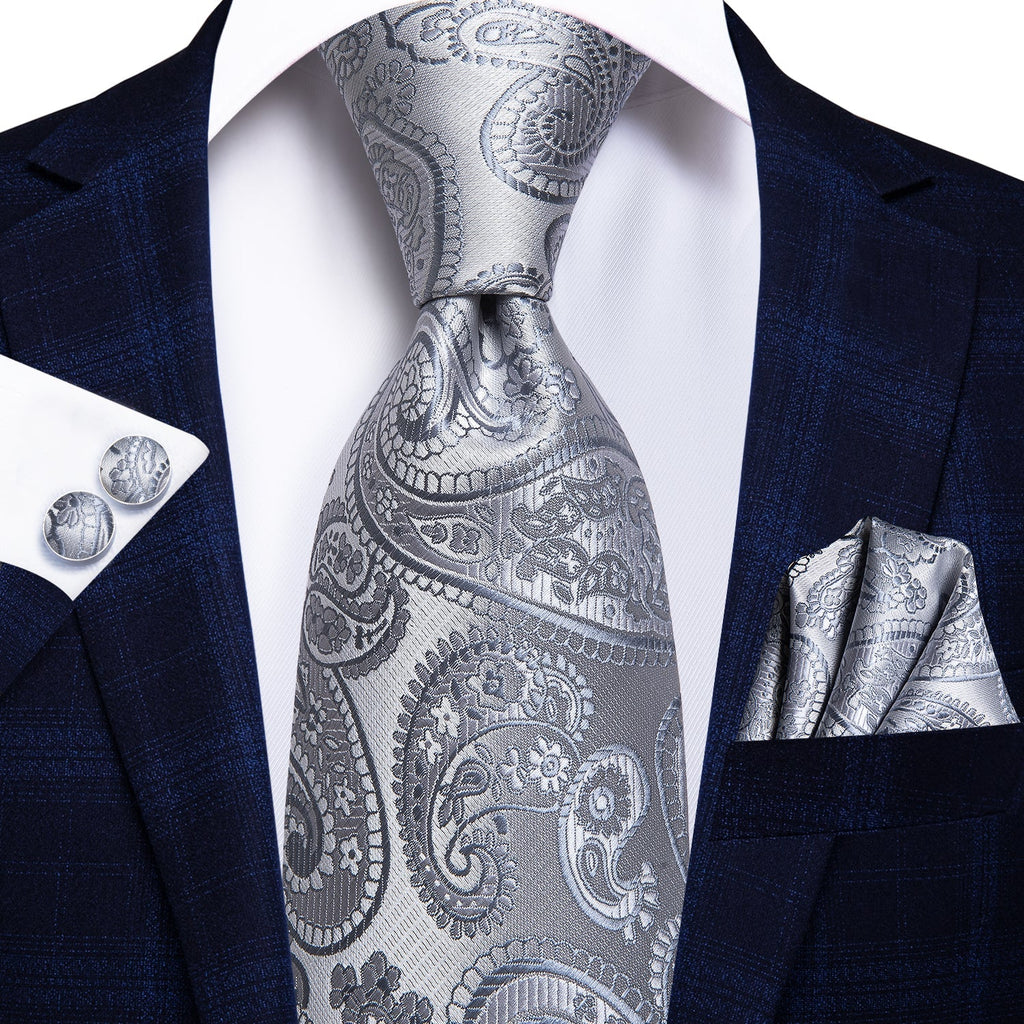 GentCrest Grey Paisley Tie Hanky Cufflinks Set - Image 1