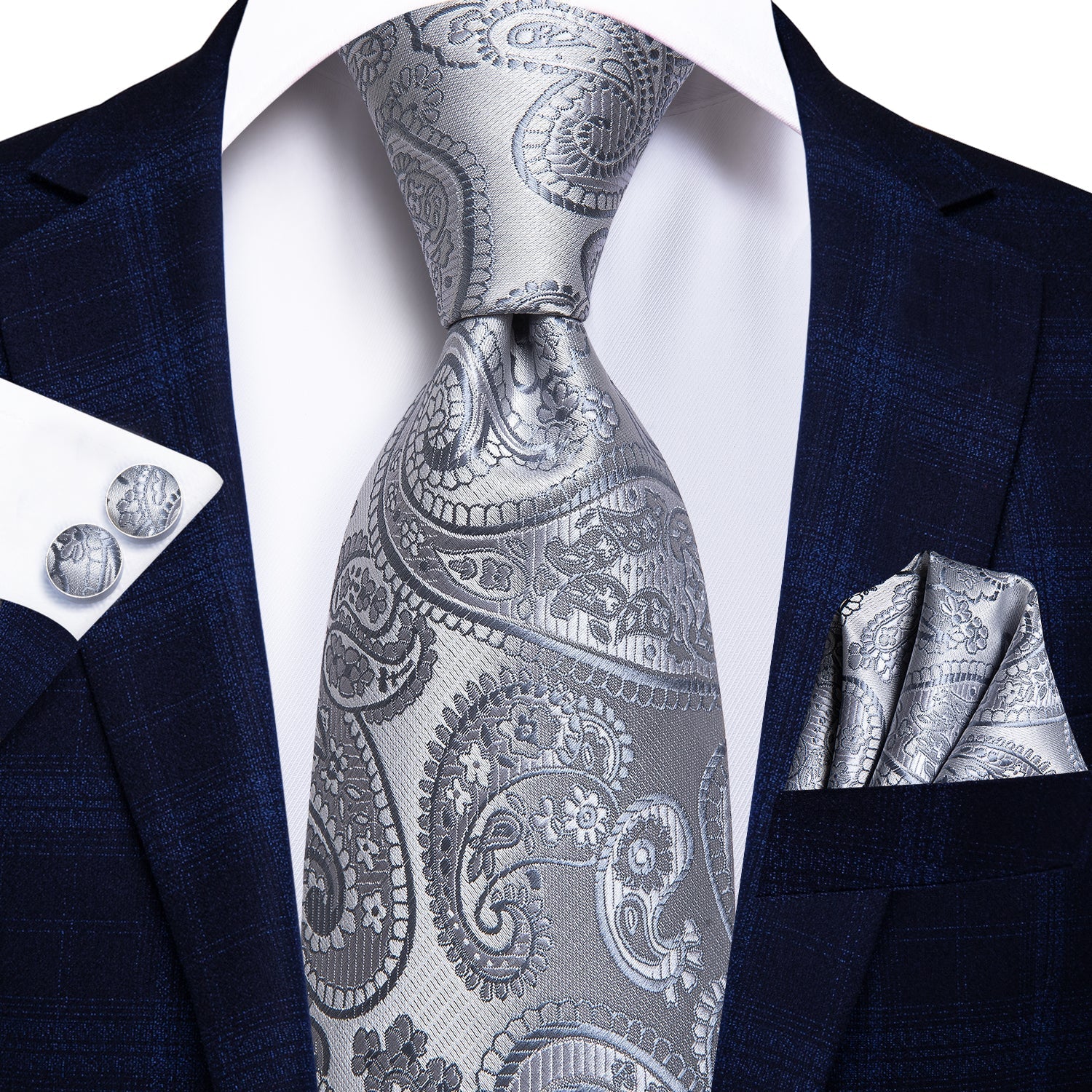 GentCrest Grey Paisley Tie Hanky Cufflinks Set - Image 1