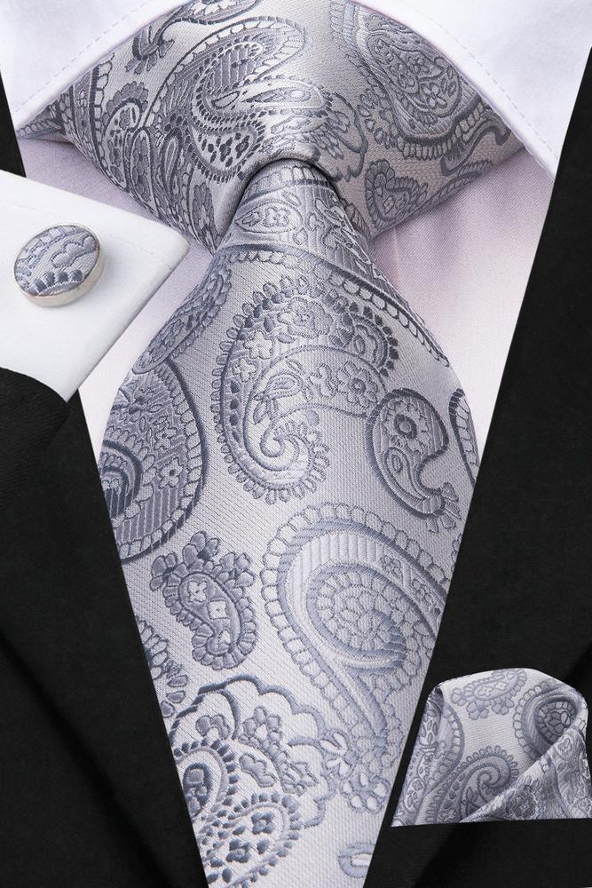 GentCrest Grey Paisley Tie Hanky Cufflinks Set - Image 4