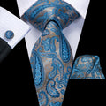 GentCrest Blue Paisley Tie Hanky Cufflinks Set - Image 1