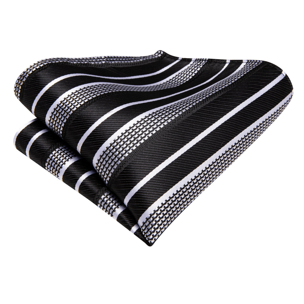 Black & Silver Striped Silk Tie and Pocket Square with Cufflinks Silk Tie Set - GentCrest - View 4