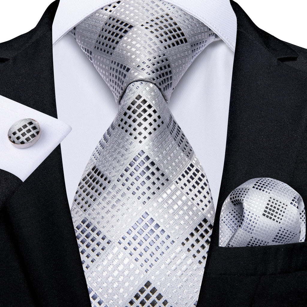 GentCrest White Plaid Tie Hanky Cufflinks Set - Image 1