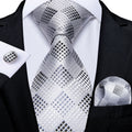 GentCrest White Plaid Tie Hanky Cufflinks Set - Image 1