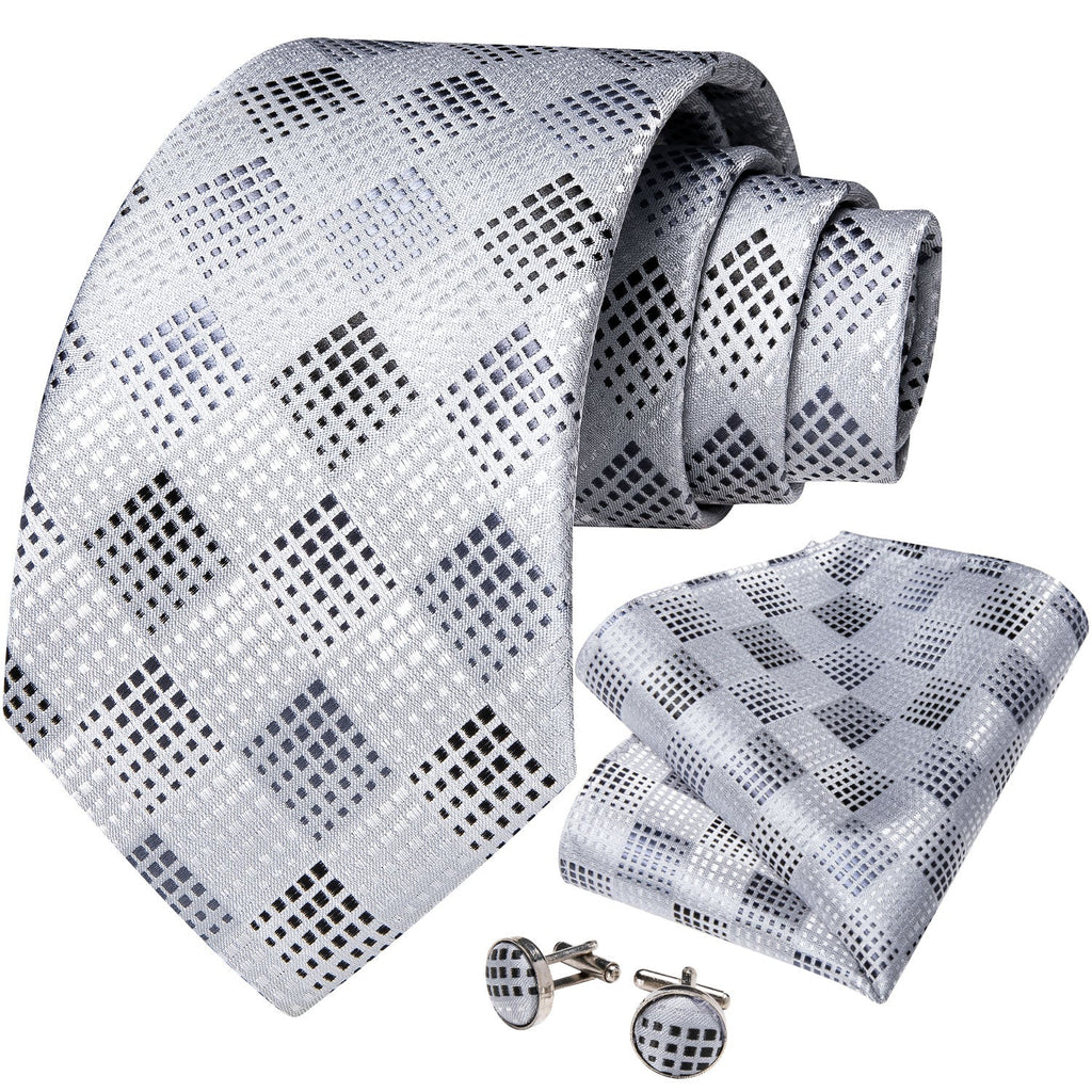 GentCrest White Plaid Tie Hanky Cufflinks Set - Image 2