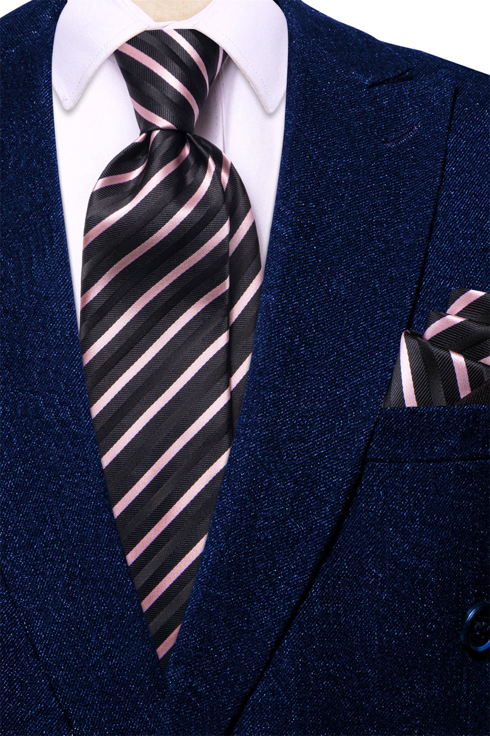 GentCrest Black Striped Tie Hanky Cufflinks Set - Image 7
