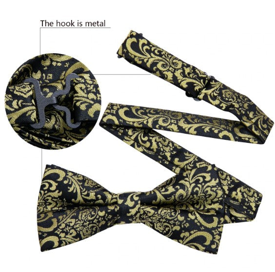 Fashion Silk Bow Tie Set with Pocket Square & Cufflinks - GentCrest - View 3