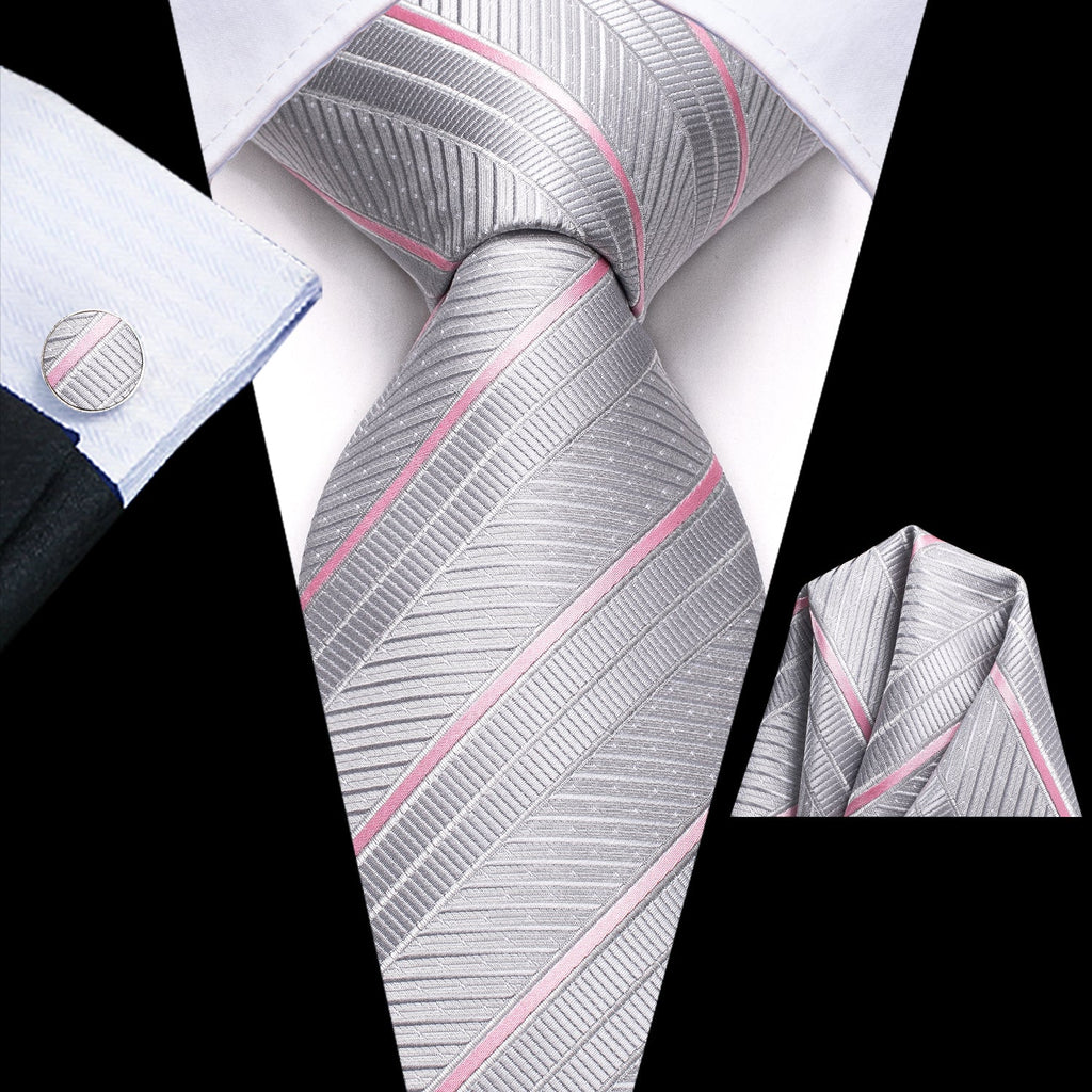 GentCrest Grey Striped Tie Hanky Cufflinks Set - Image 1