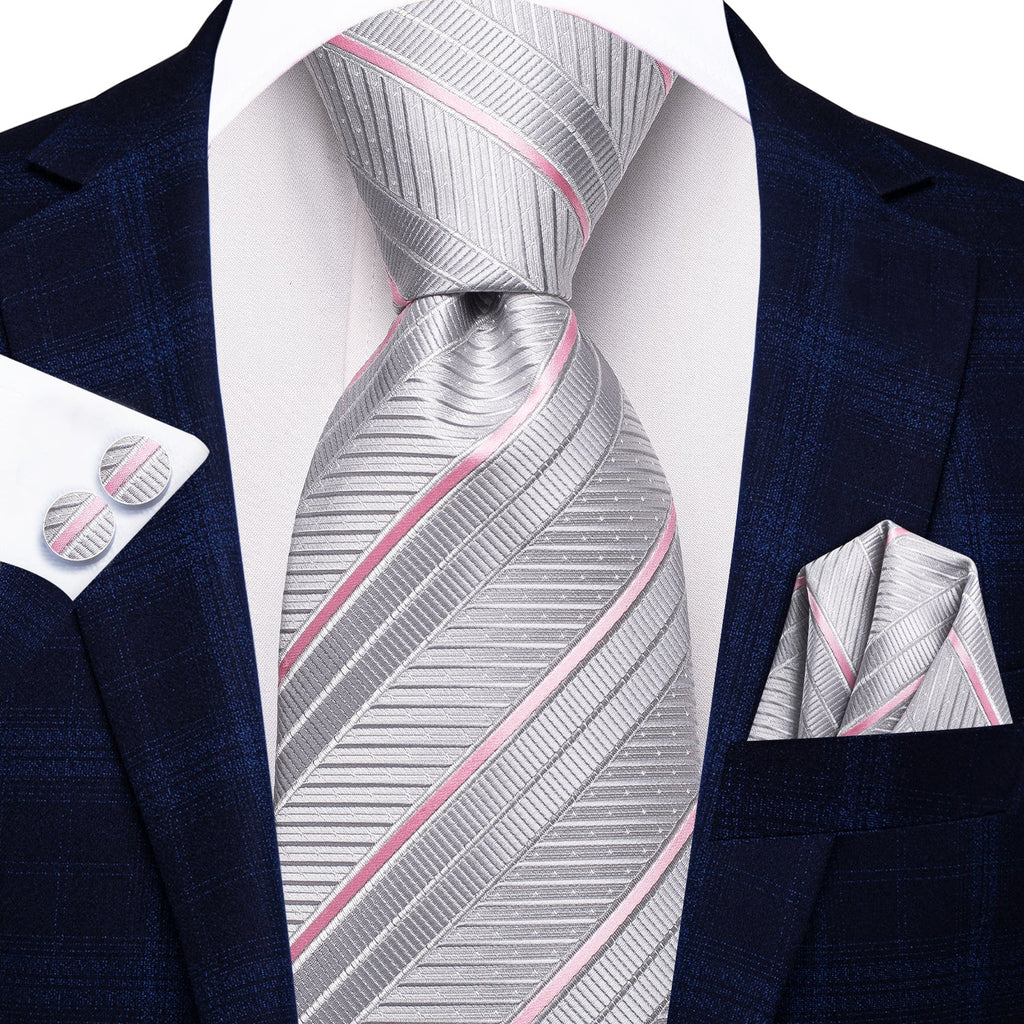 GentCrest Grey Striped Tie Hanky Cufflinks Set - Image 2