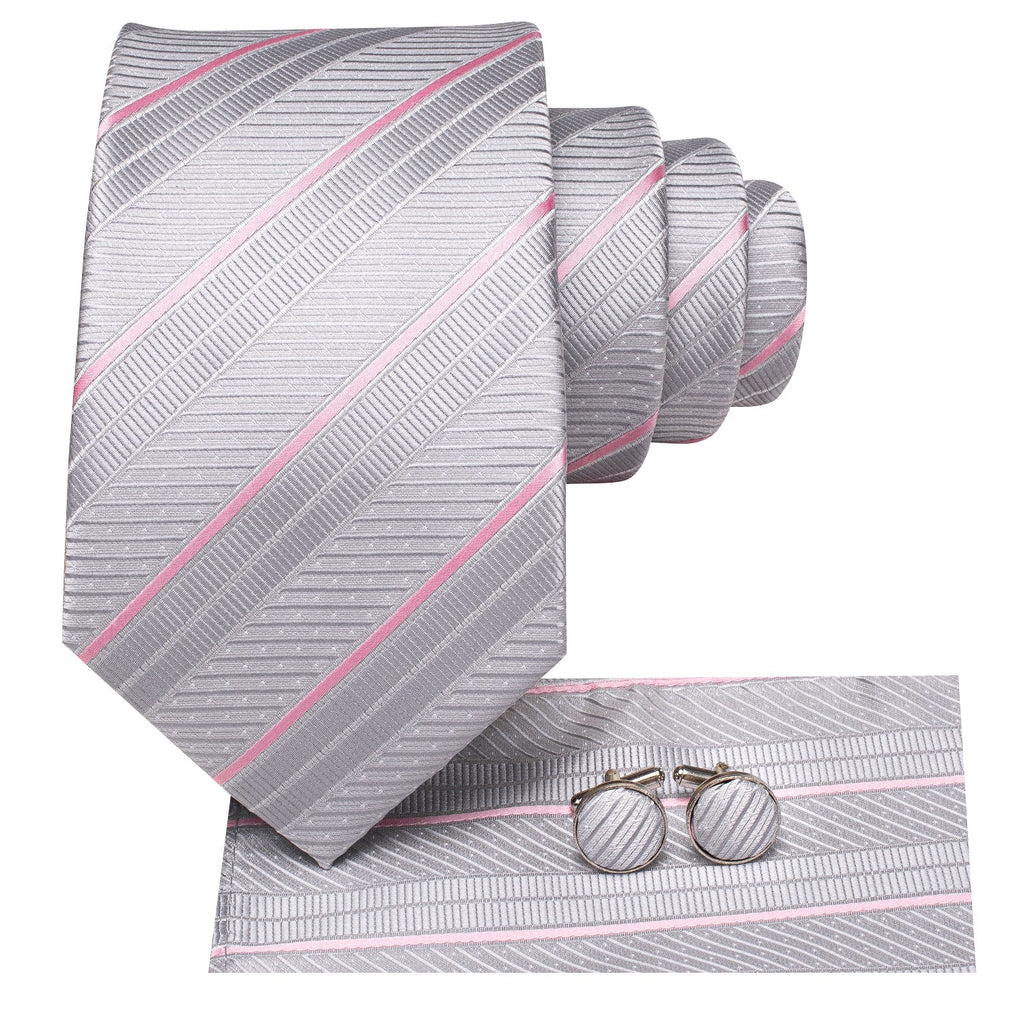 GentCrest Grey Striped Tie Hanky Cufflinks Set - Image 4