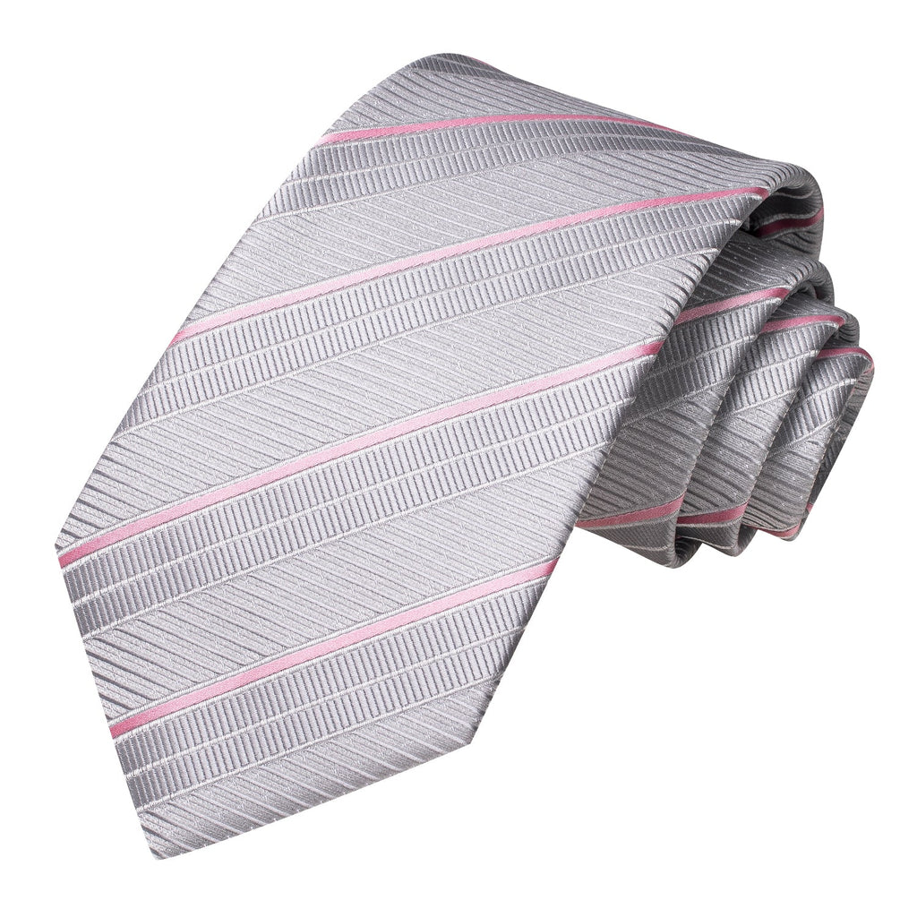 GentCrest Grey Striped Tie Hanky Cufflinks Set - Image 4