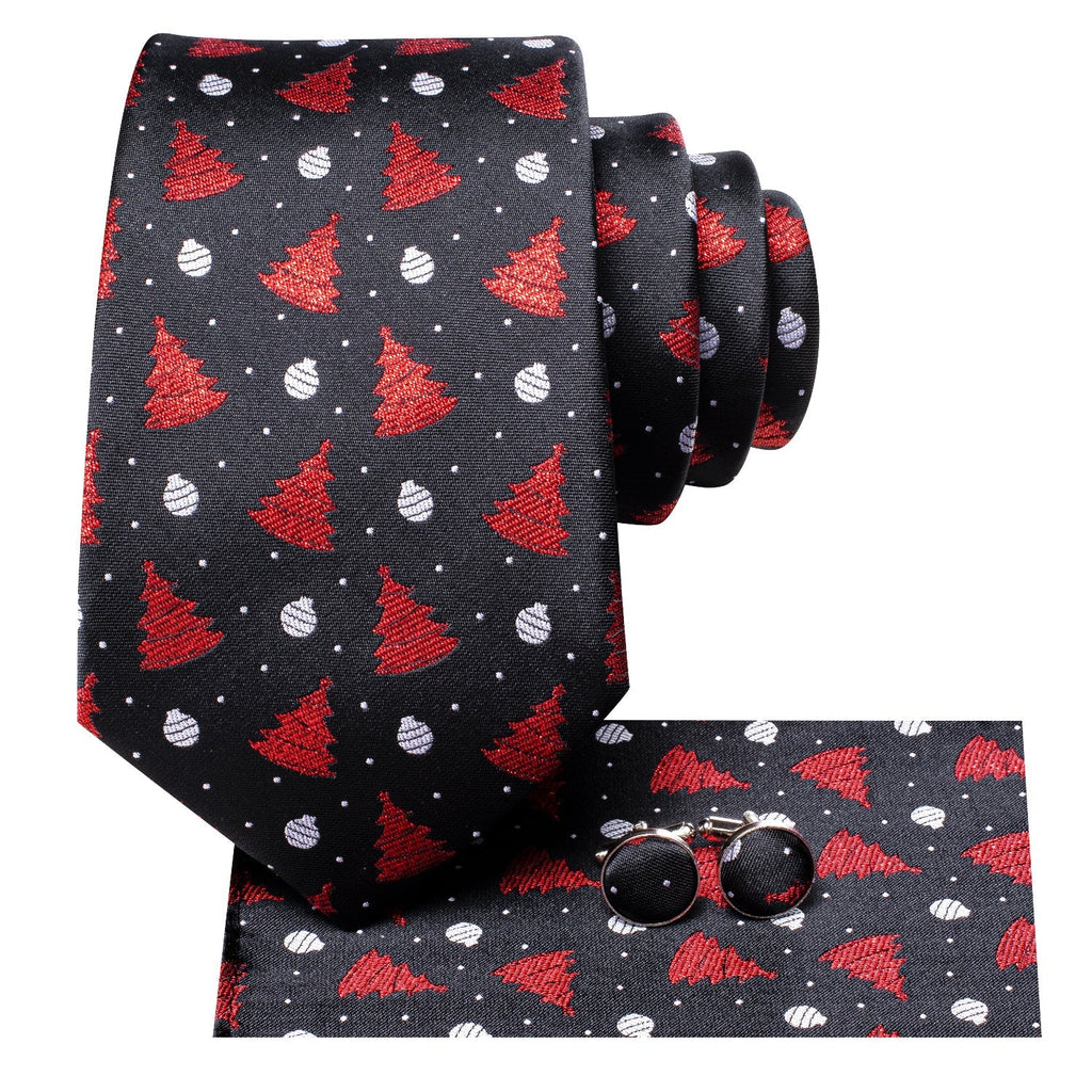 Christmas Balls and Trees in Black Silk Tie Set - GentCrest - View 2