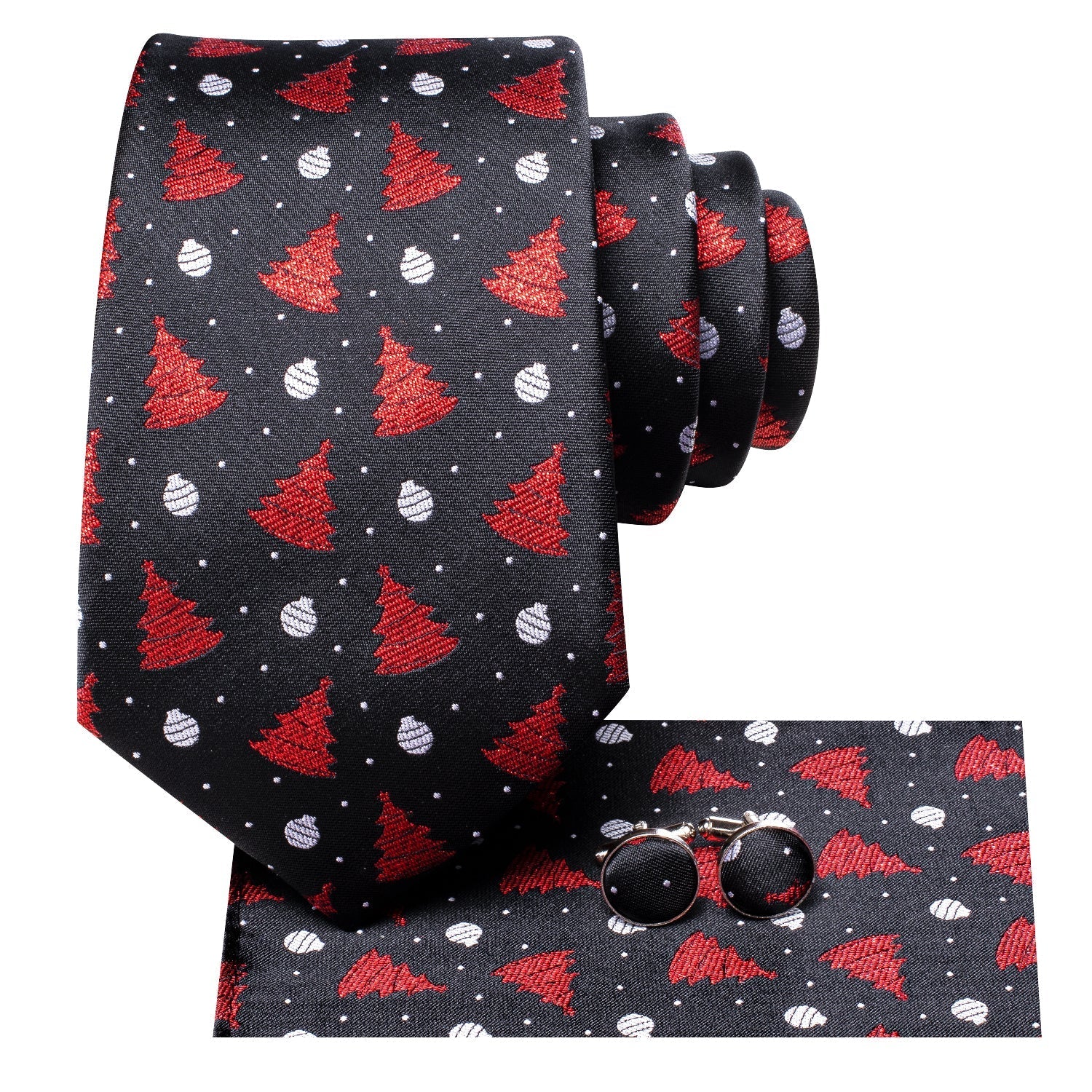 Christmas Balls and Trees in Black Silk Tie Set - GentCrest - View 2